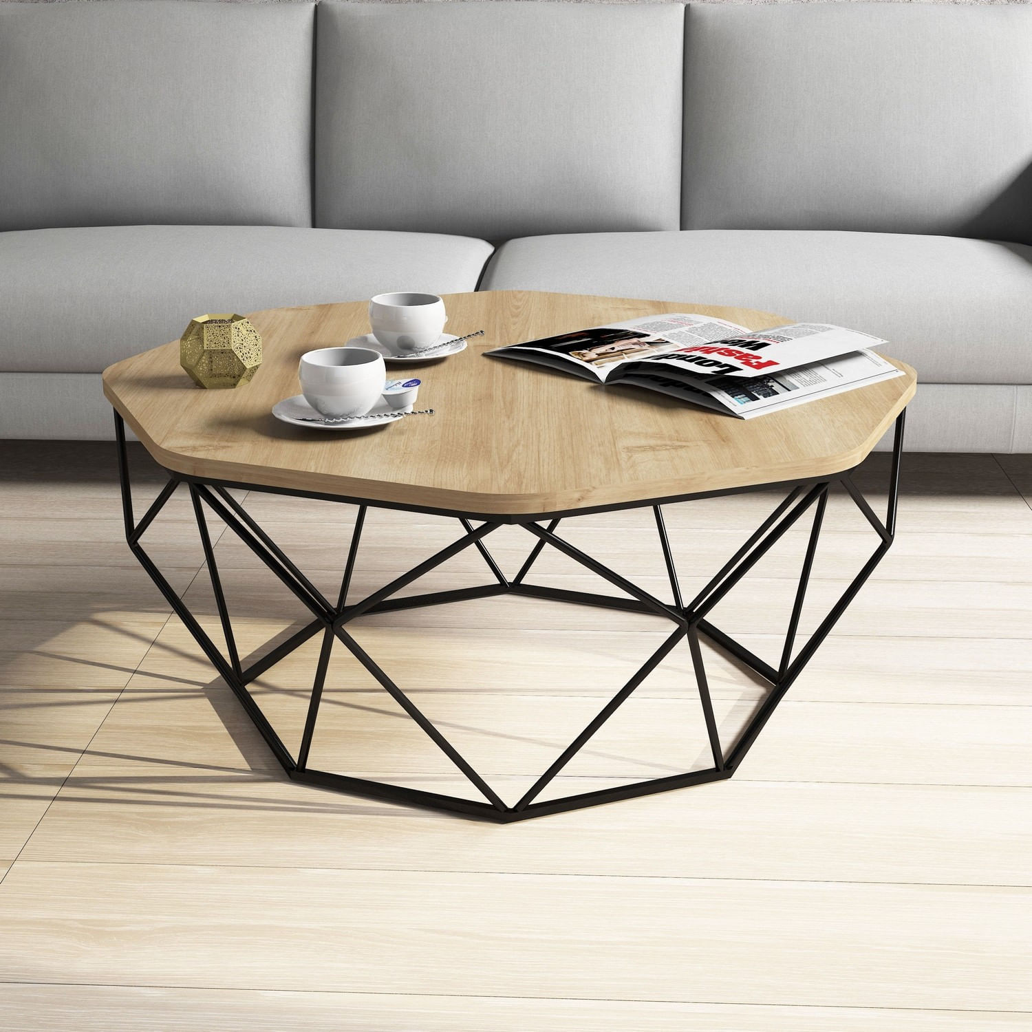 Masuta de cafea, Hanah Home, pal melaminat, stejar, 90x90x38 cm — imaginea 5