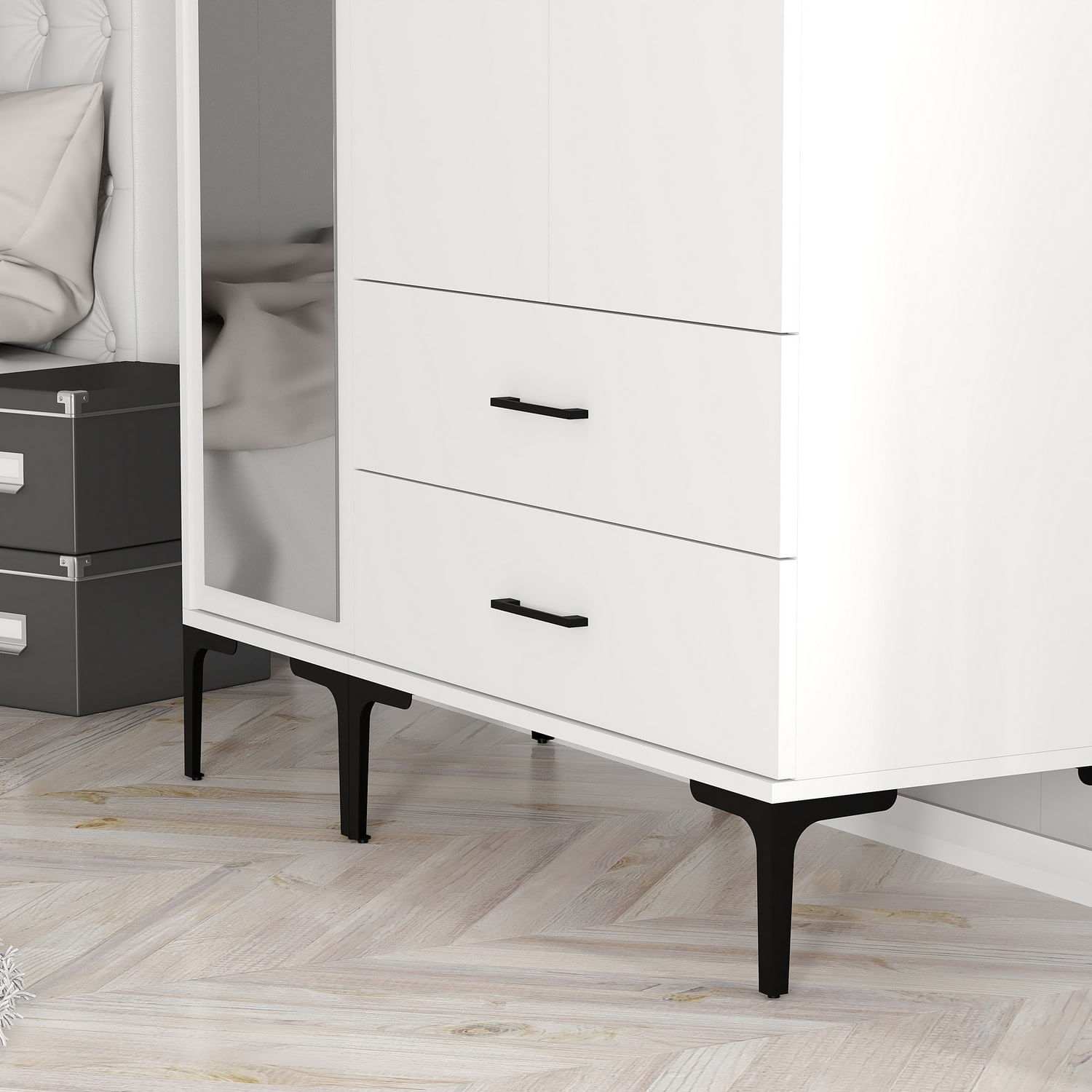 Sifonier, Hanah Home, panou din particule acoperit cu melamina, alb, 120x47.5x201.4 cm — imaginea 2