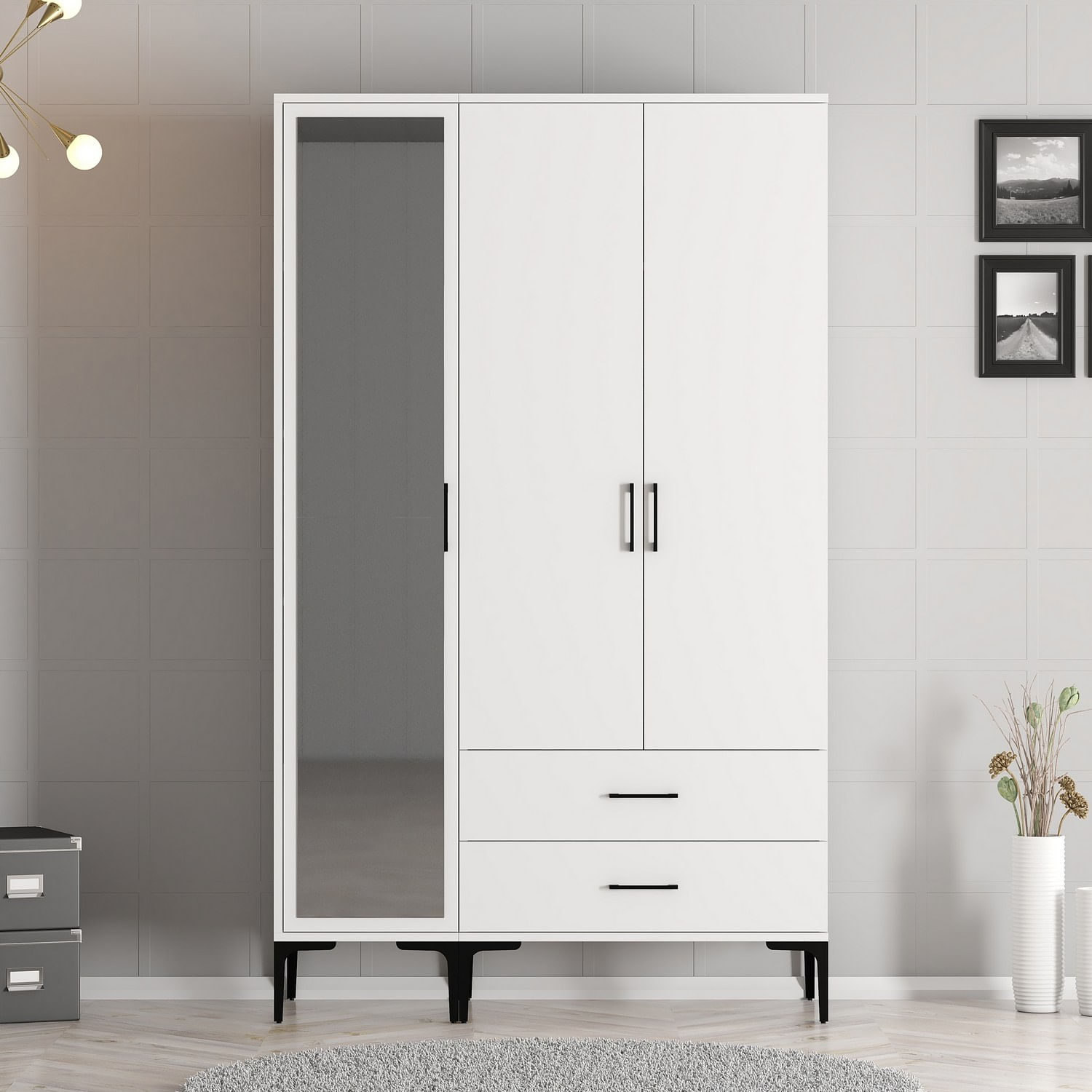 Sifonier, Hanah Home, panou din particule acoperit cu melamina, alb, 120x47.5x201.4 cm — imaginea 6