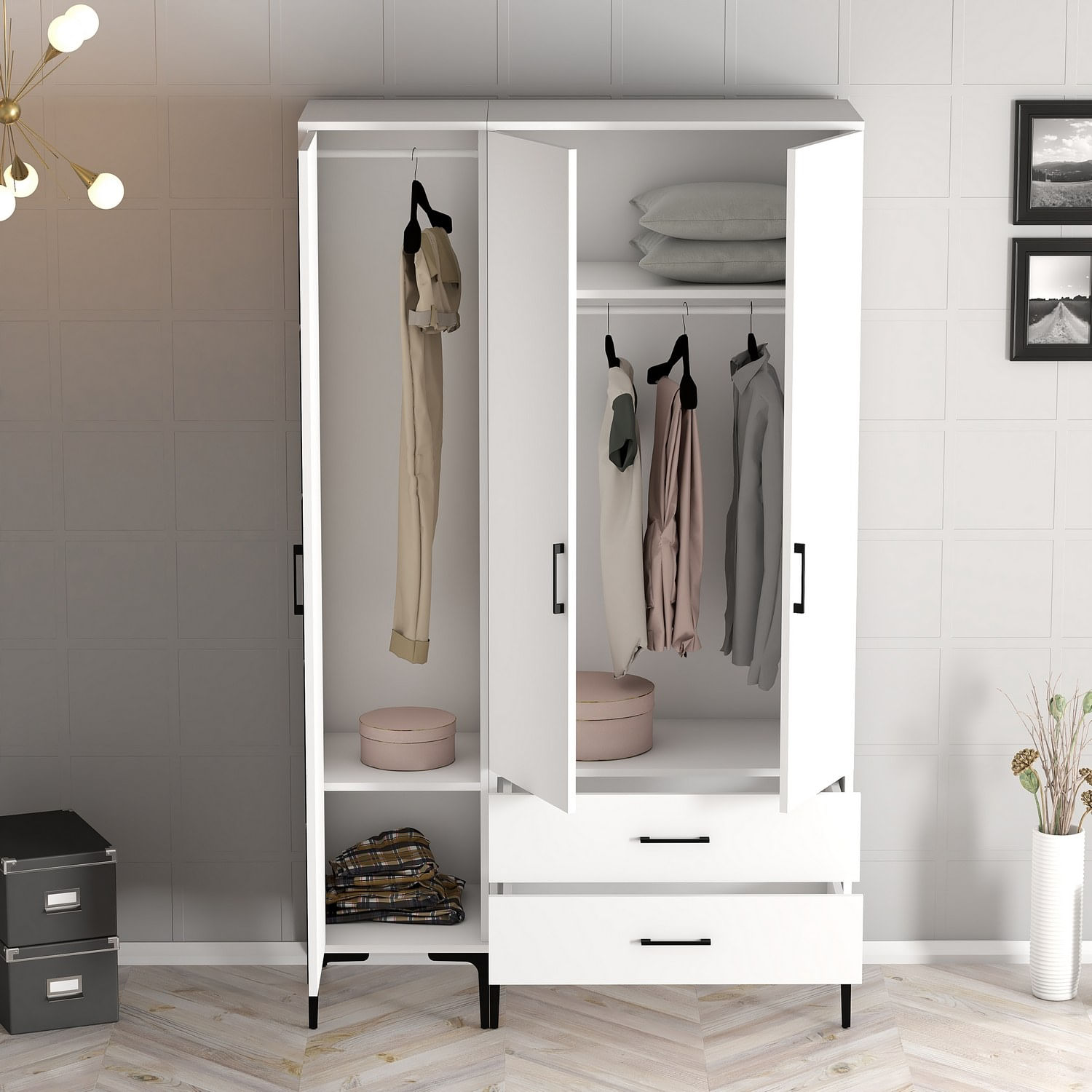 Sifonier, Hanah Home, panou din particule acoperit cu melamina, alb, 120x47.5x201.4 cm — imaginea 8