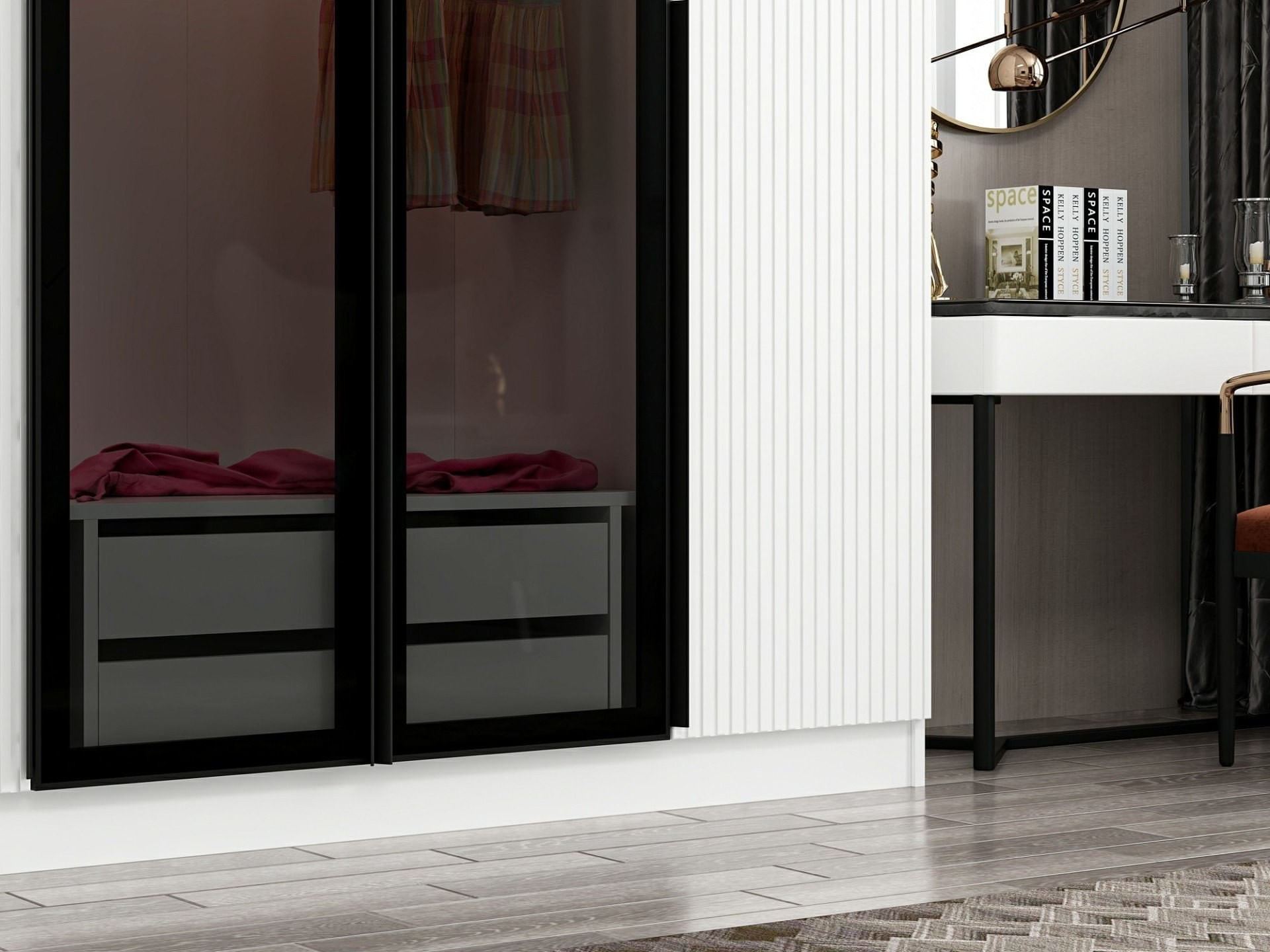 Dulap, Hanah Home, panou aglomerat cu melamina, fume, 270x210x52 cm