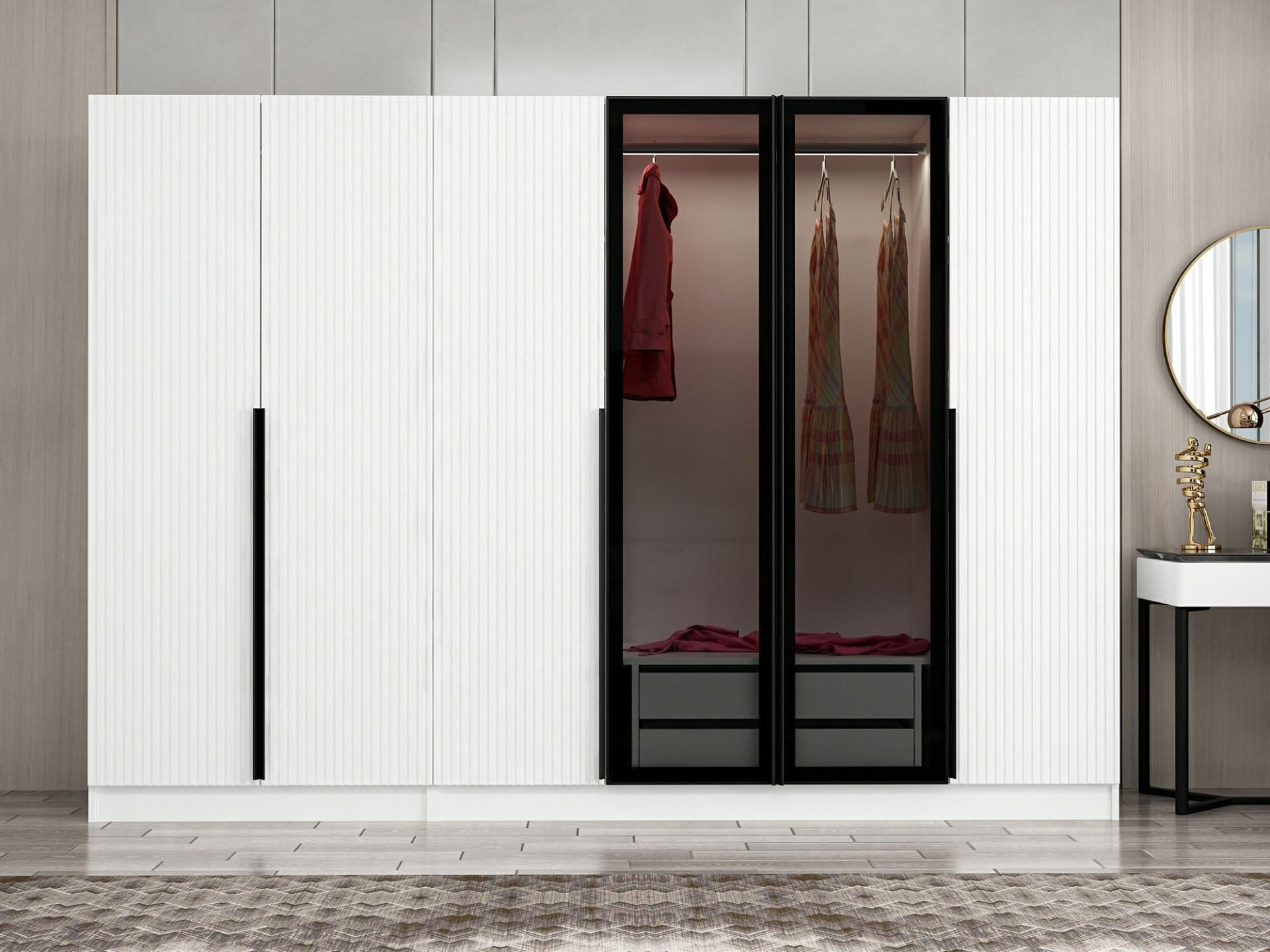 Dulap, Hanah Home, panou aglomerat cu melamina, fume, 270x210x52 cm — imaginea 6