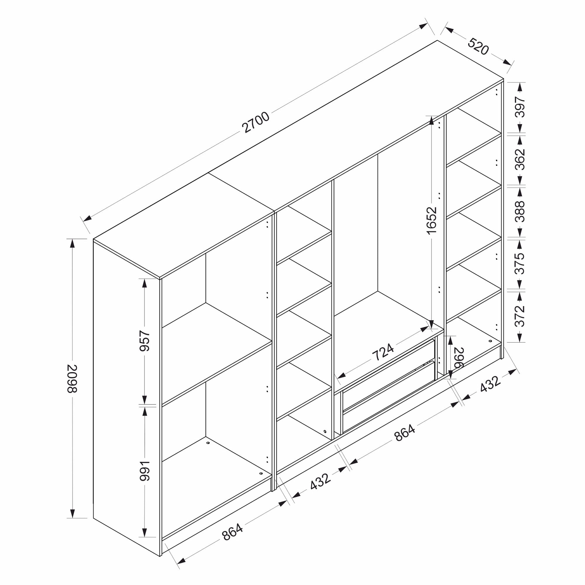 Dulap, Hanah Home, panou aglomerat cu melamina, fume, 270x210x52 cm — imaginea 7