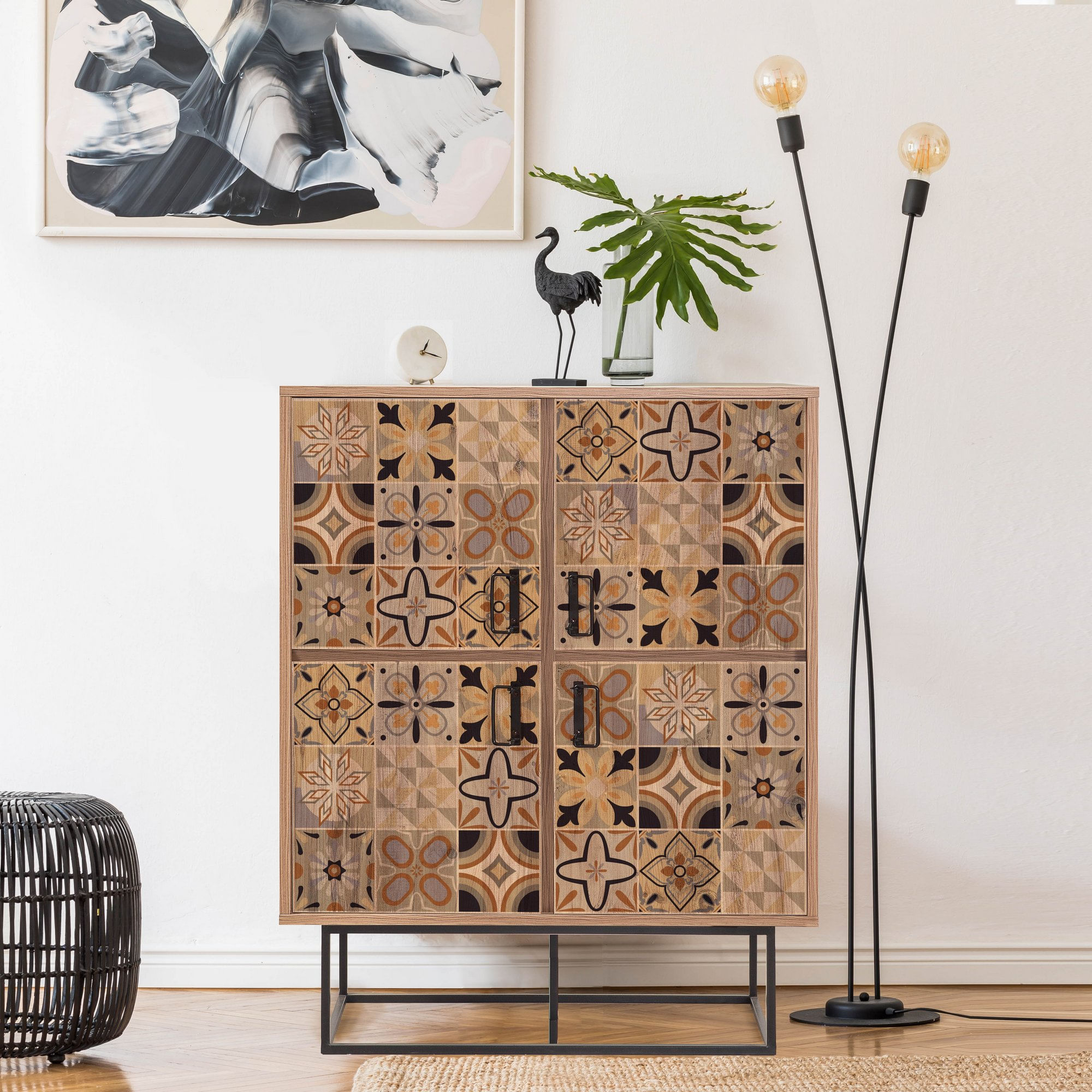 Dulap multifunctional, Hanah Home, panou aglomerat melaminat, pin atlantic si negru, 93x36x115 cm — imaginea 3