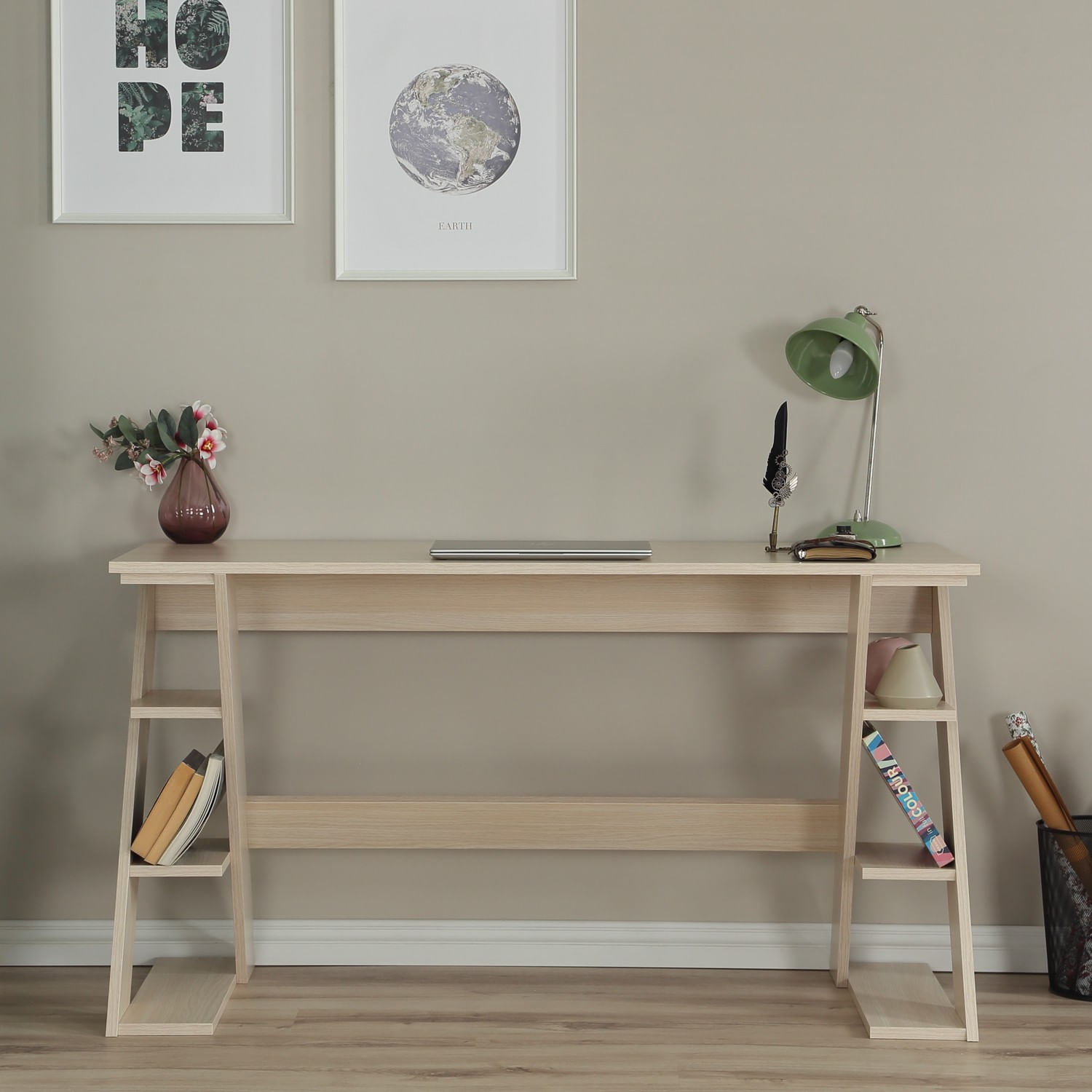 Birou, Hanah Home, pal, stejar deschis, 140x60x73 cm — imaginea 2