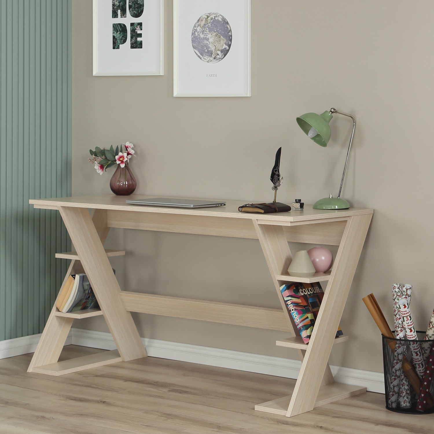 Birou, Hanah Home, pal, stejar deschis, 140x60x73 cm — imaginea 3
