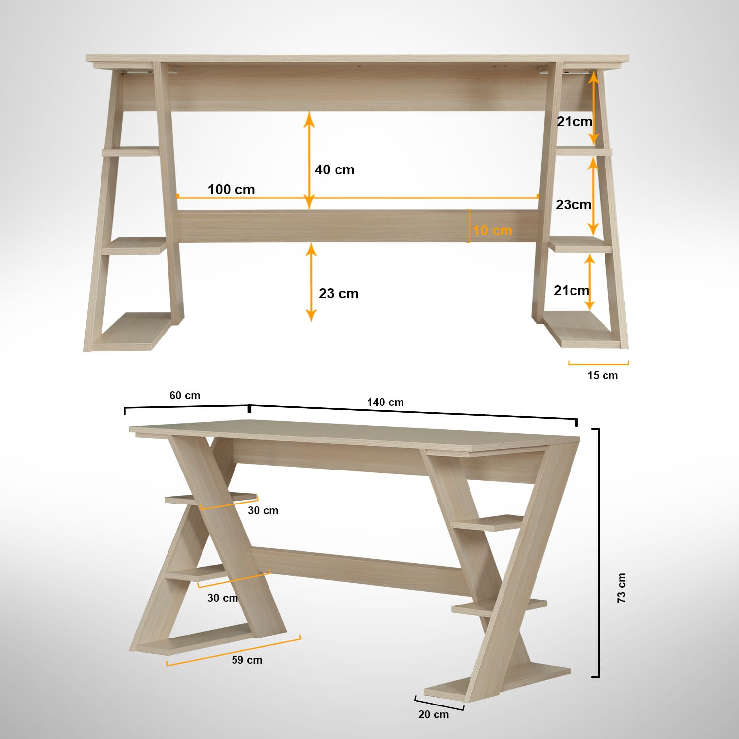 Birou, Hanah Home, pal, stejar deschis, 140x60x73 cm — imaginea 4