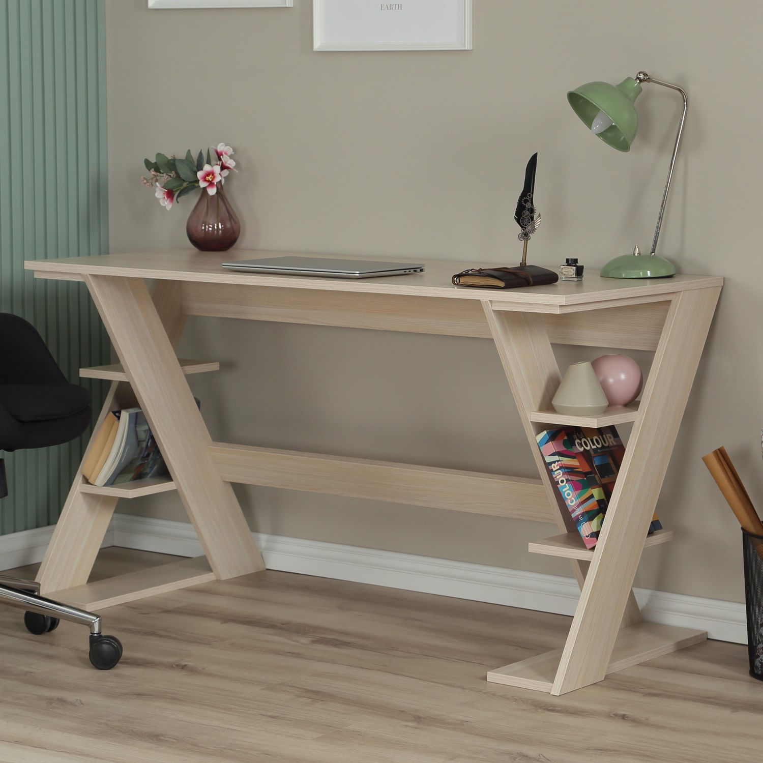Birou, Hanah Home, pal, stejar deschis, 140x60x73 cm — imaginea 7
