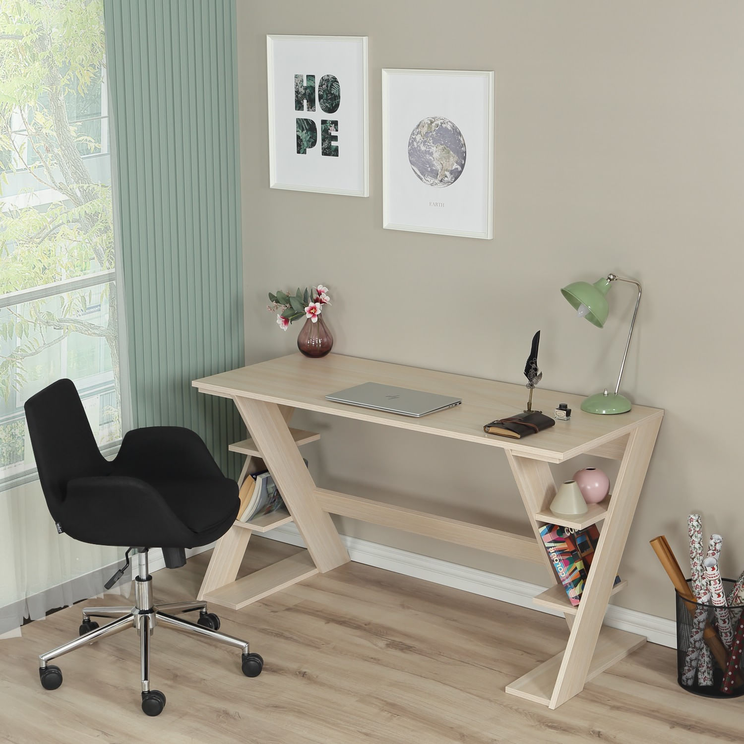 Birou, Hanah Home, pal, stejar deschis, 140x60x73 cm — imaginea 10