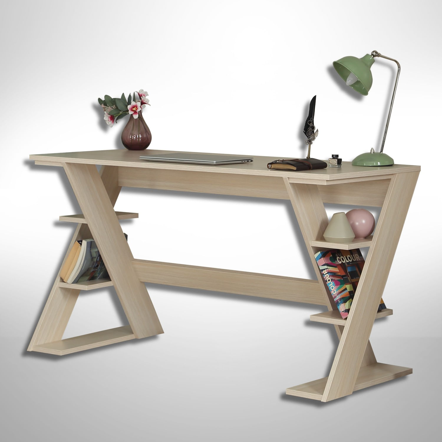 Birou, Hanah Home, pal, stejar deschis, 140x60x73 cm — imaginea 11