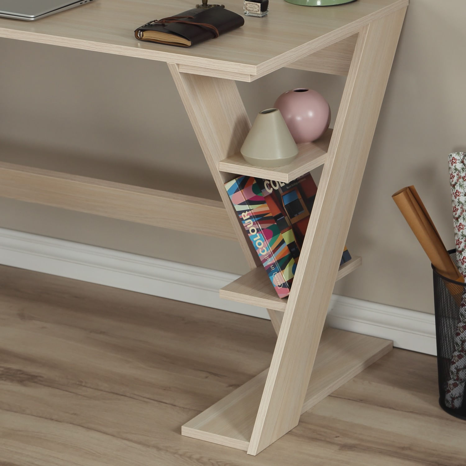 Birou, Hanah Home, pal, stejar deschis, 140x60x73 cm — imaginea 13