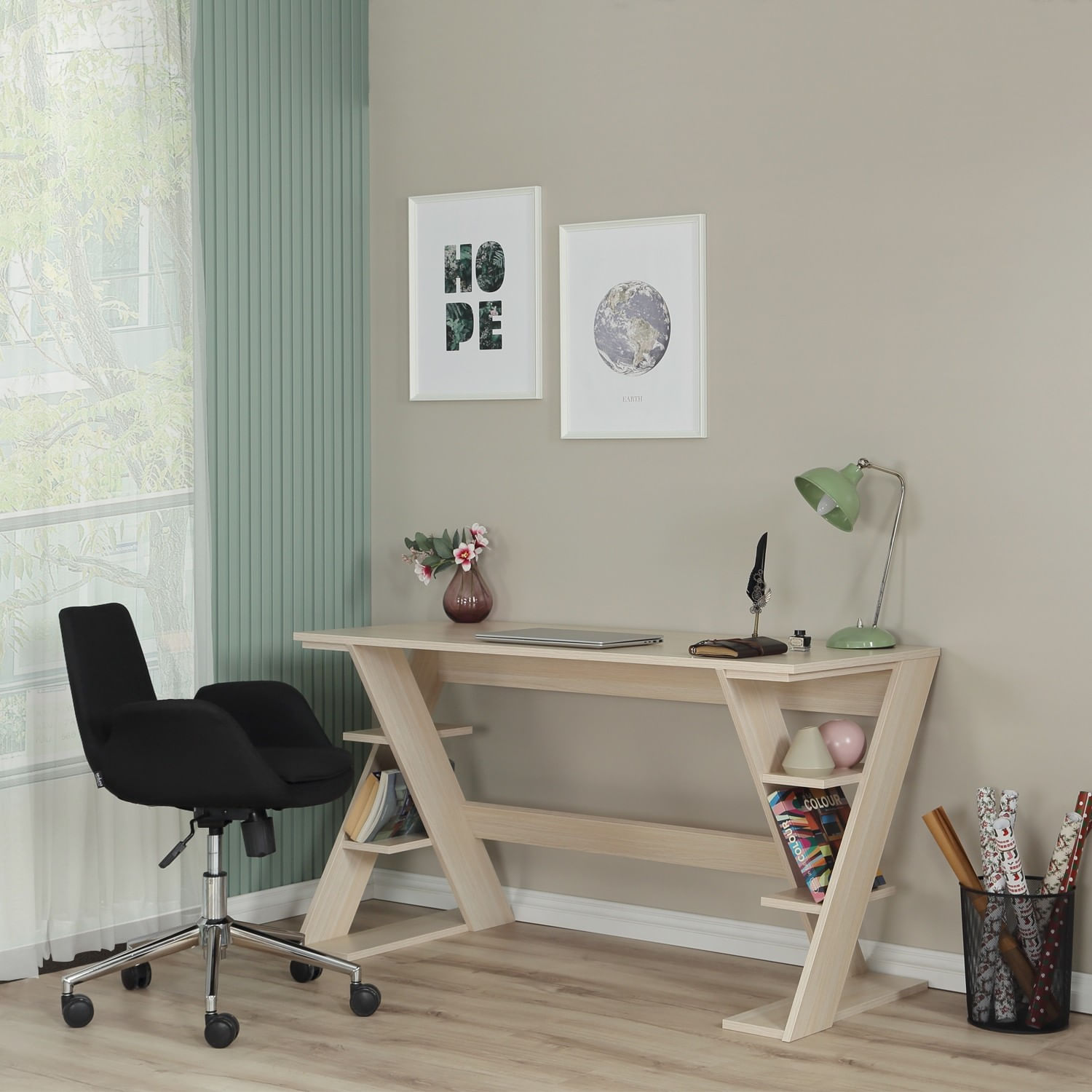 Birou, Hanah Home, pal, stejar deschis, 140x60x73 cm — imaginea 14