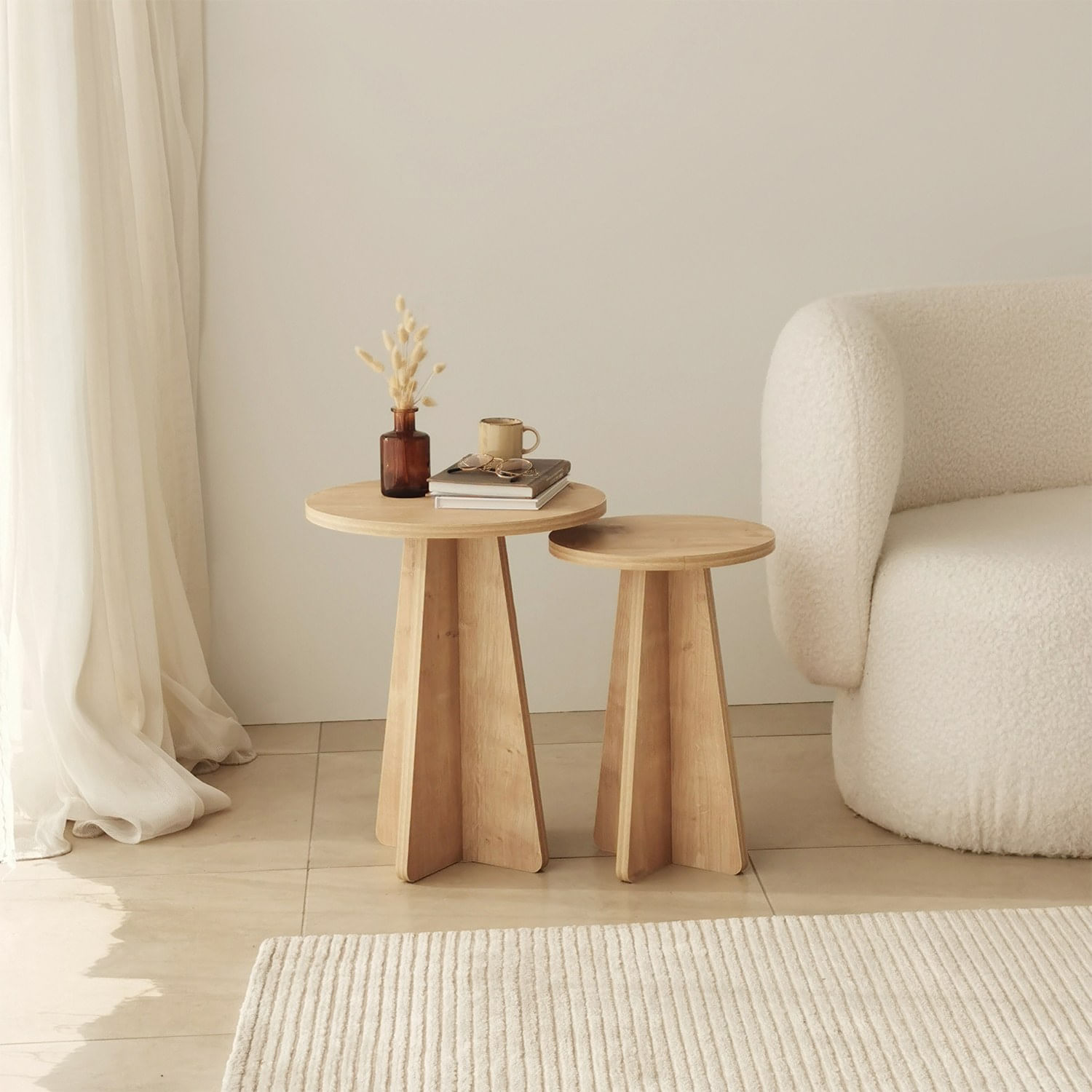 Set masute de cafea, Hanah Home, PAL melaminat, stejar safir, 40x40x50 cm, 30x30x45 cm — imaginea 3