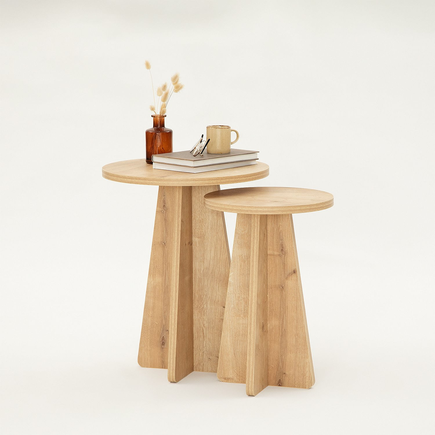 Set masute de cafea, Hanah Home, PAL melaminat, stejar safir, 40x40x50 cm, 30x30x45 cm — imaginea 5