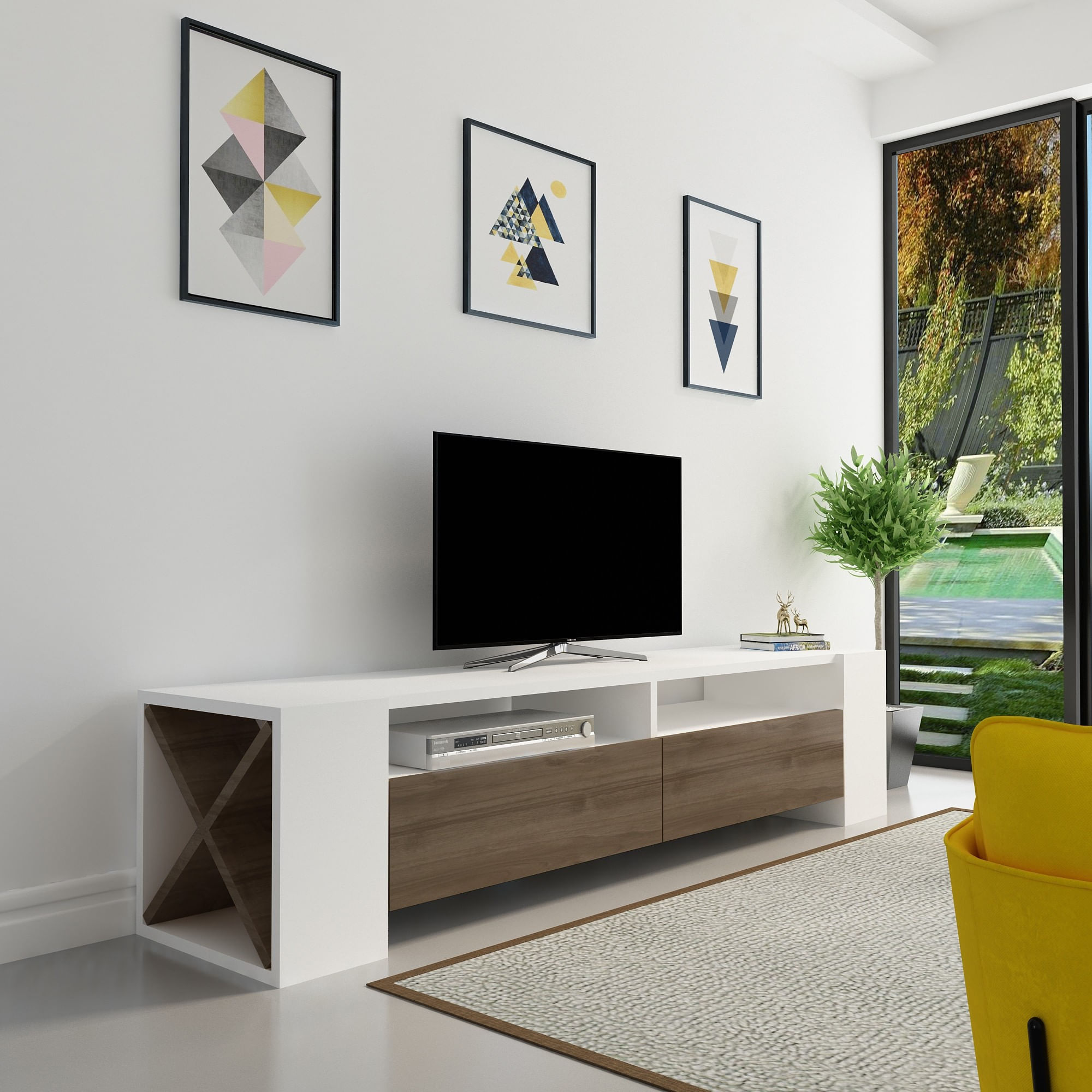 Comoda tv, Hanah Home, pal melaminat, nuc si alb, 155x35x35 cm, 875ZNA3034 — imaginea 4