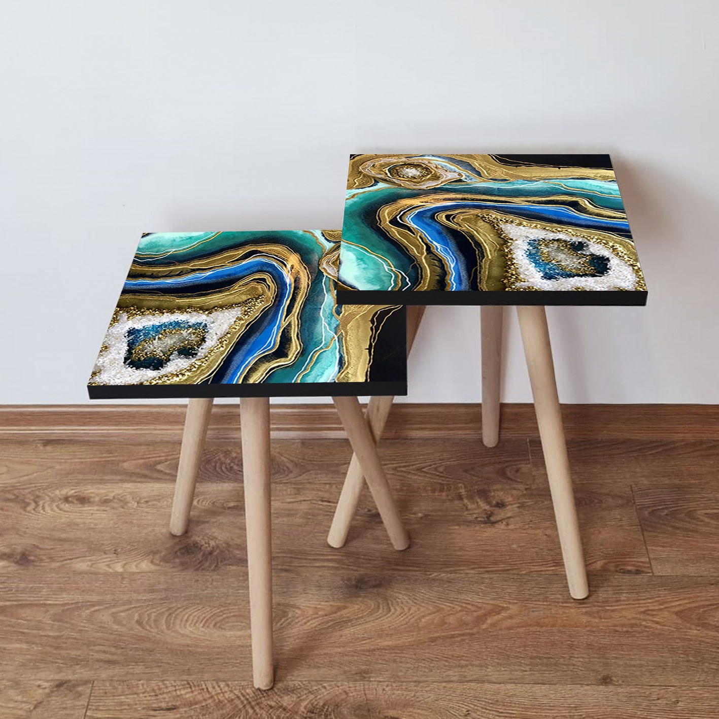 Set masute de cafea, Hanah Home, mdf, multicolor, 35x35x47 cm, picioare lemn fag, 481LNA2524