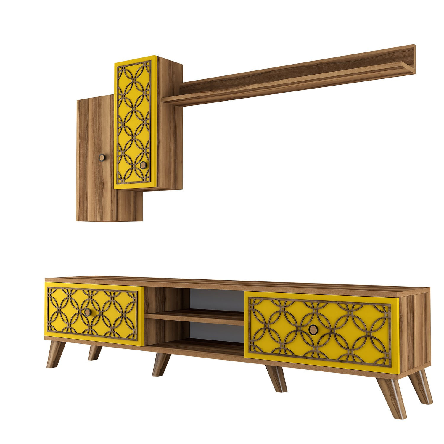 Comoda tv, Hanah Home, pal melaminat, nuc si galben, 180x44x35 cm, 845HCT3014 — imaginea 5