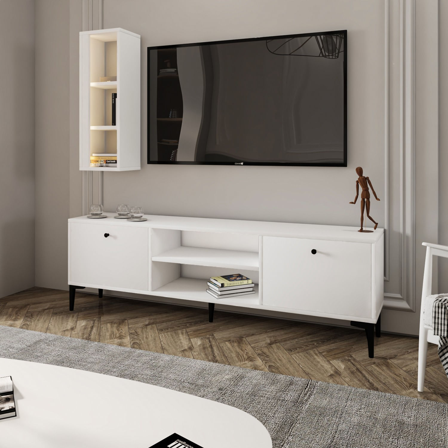 Comoda tv, Hanah Home, pal melaminat, alb, 150x48x29.6 cm — imaginea 8
