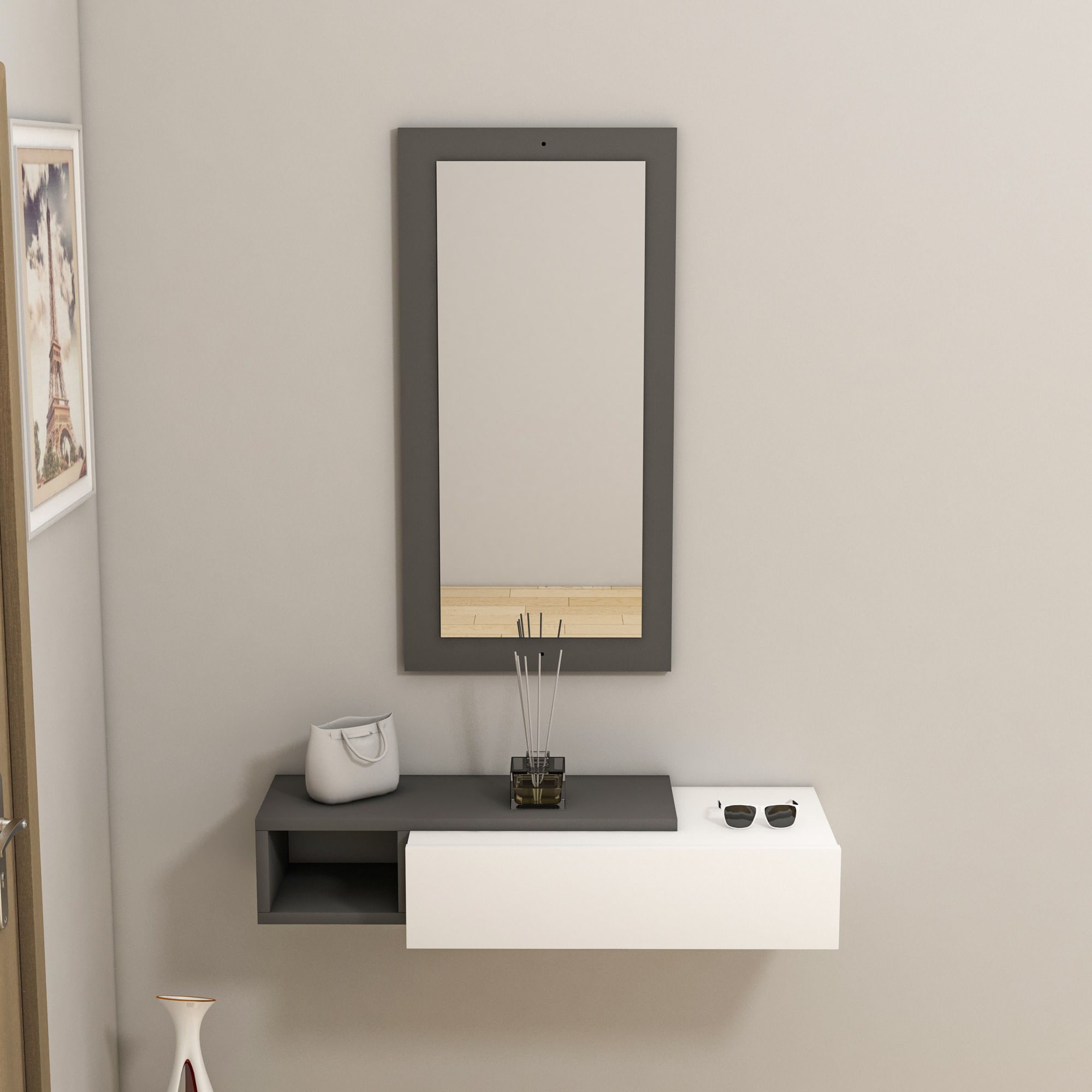 Consola, Hanah Home, pal melaminat, antracit si alb, 82x29.6x15.8 cm — imaginea 4