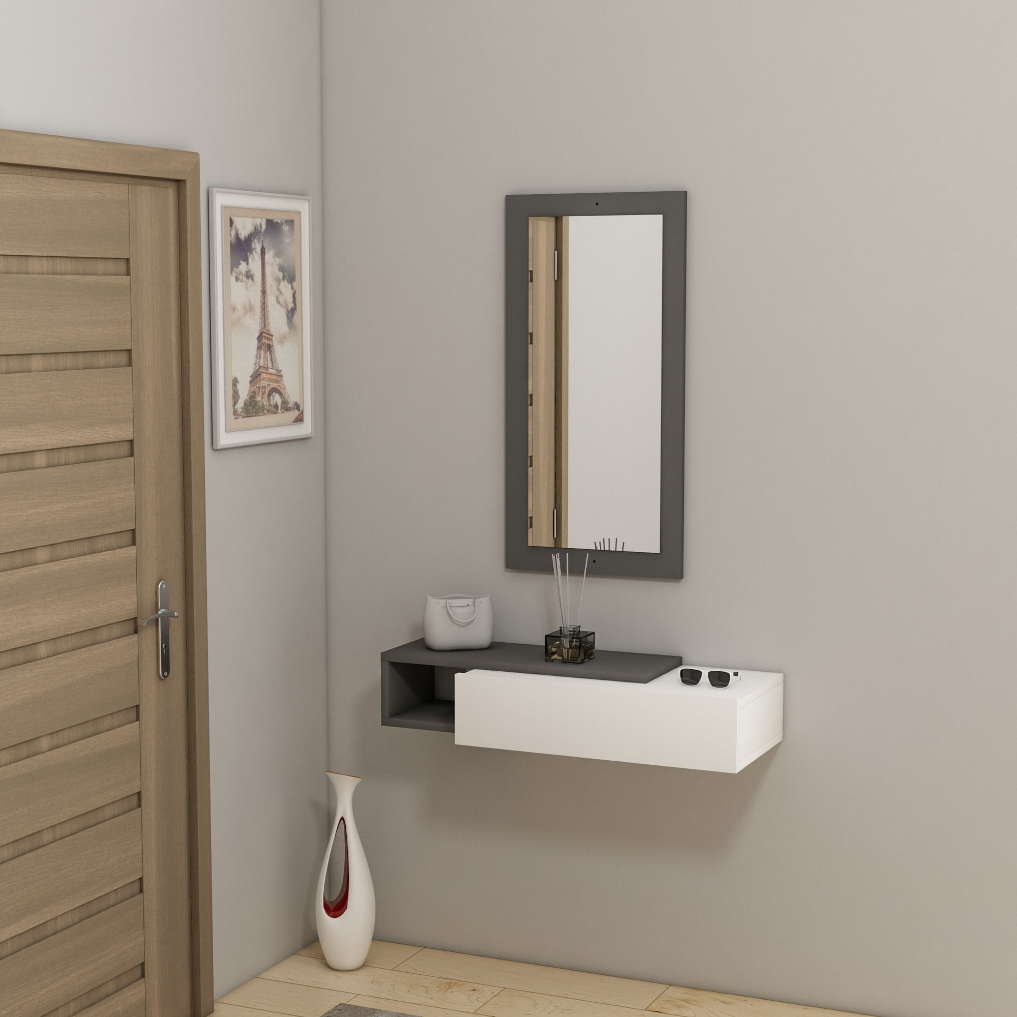 Consola, Hanah Home, pal melaminat, antracit si alb, 82x29.6x15.8 cm — imaginea 5