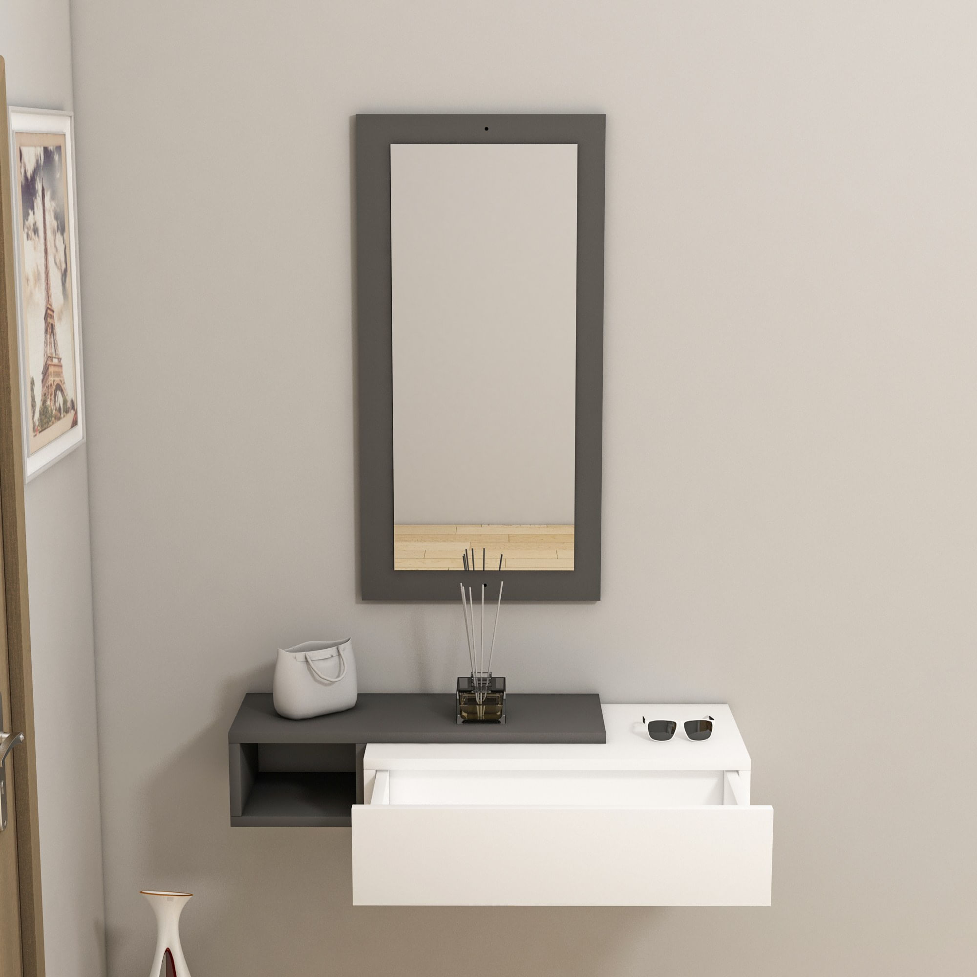 Consola, Hanah Home, pal melaminat, antracit si alb, 82x29.6x15.8 cm — imaginea 6