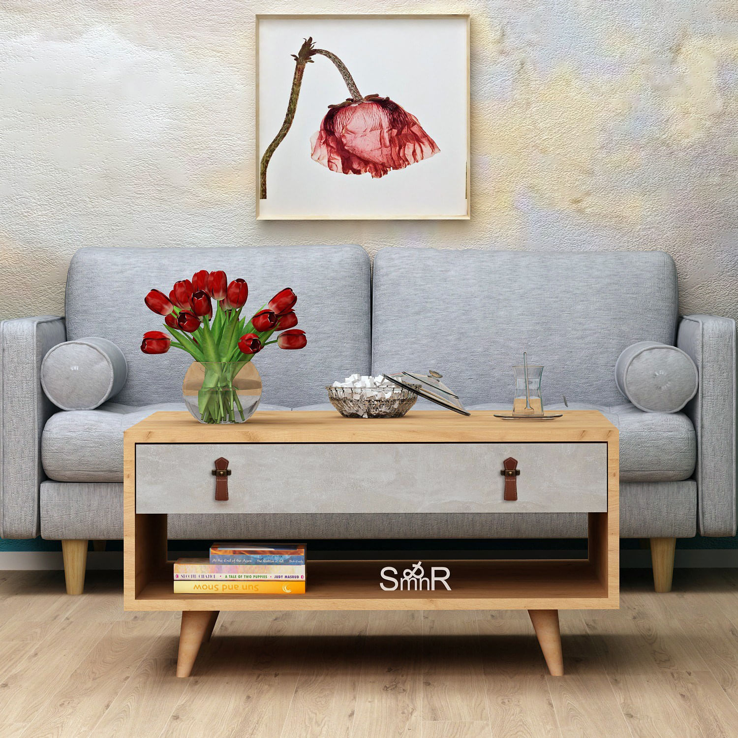 Masuta de cafea, Hanah Home, pal melaminat, stejar si alb, 80x80x40 cm, 811MDD2810