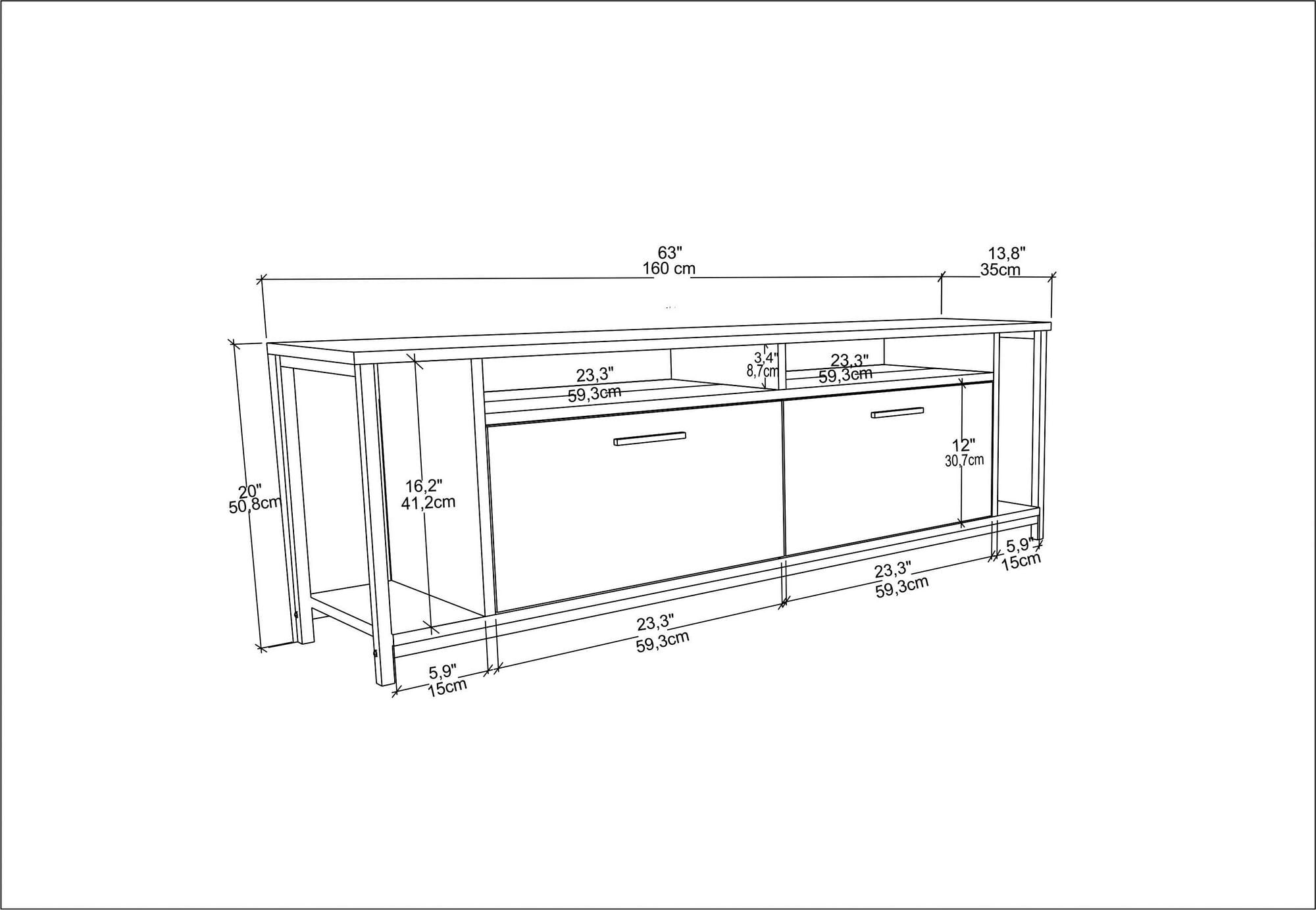 Comoda tv, Hanah Home, pal melaminat, alb auriu, 160x35x50.8 cm — imaginea 4