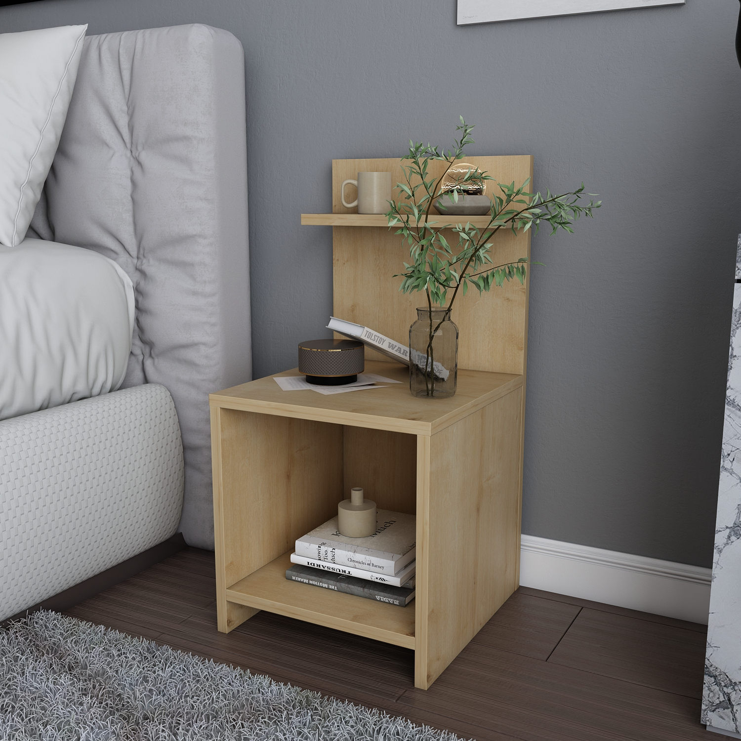 Noptiera, Hanah Home, pal melaminat, stejar, 35.6x37.4x72 cm — imaginea 3