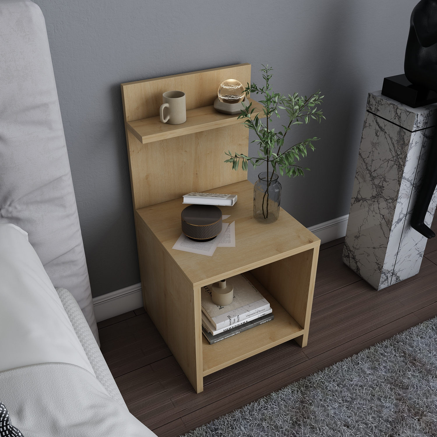 Noptiera, Hanah Home, pal melaminat, stejar, 35.6x37.4x72 cm — imaginea 5