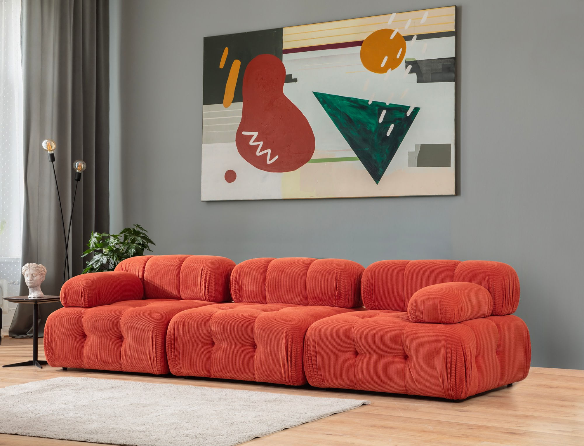 Canapea 3 locuri, Hanah Home, lemn fag si pal, rosu, 300x100x80 cm — imaginea 2