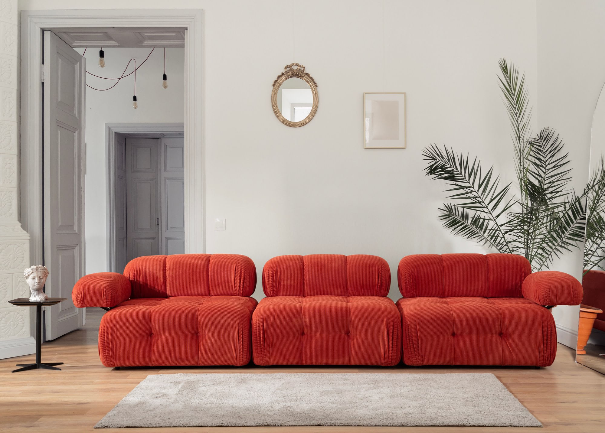 Canapea 3 locuri, Hanah Home, lemn fag si pal, rosu, 300x100x80 cm — imaginea 4