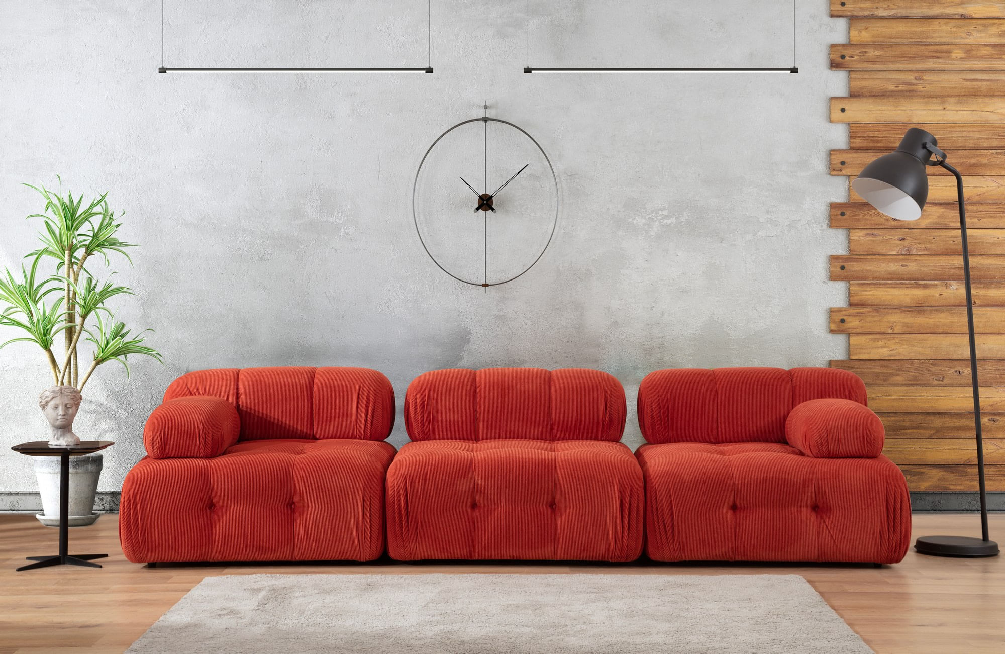 Canapea 3 locuri, Hanah Home, lemn fag si pal, rosu, 300x100x80 cm — imaginea 5