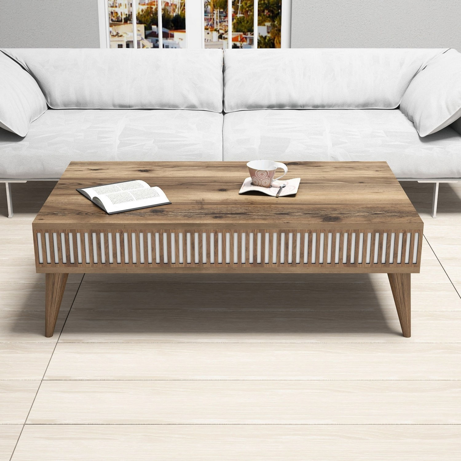 Masuta de cafea, Hanah Home, pal melaminat, nuc, 105x60x34.6 cm, 845HCT2852 — imaginea 2