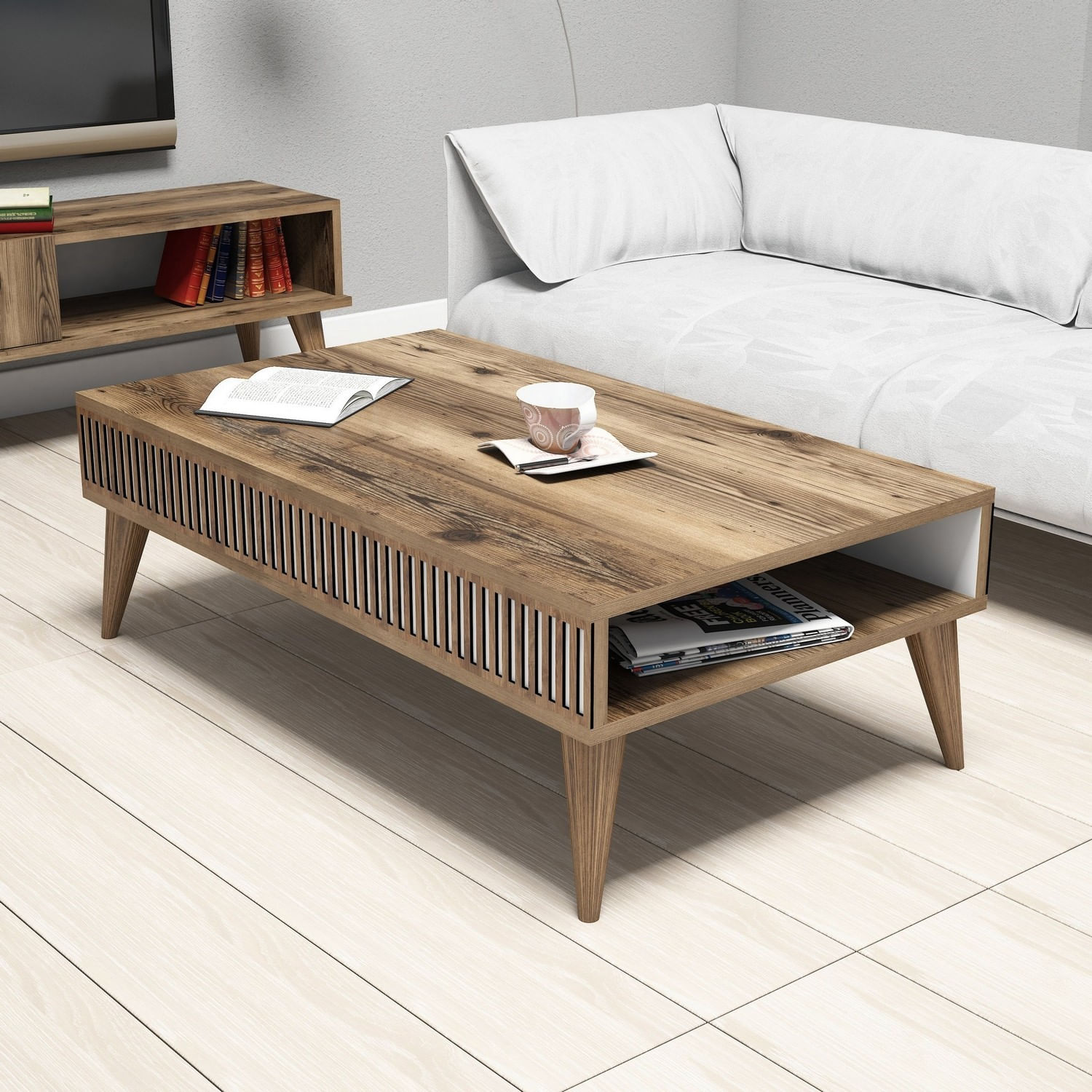 Masuta de cafea, Hanah Home, pal melaminat, nuc, 105x60x34.6 cm, 845HCT2852 — imaginea 4