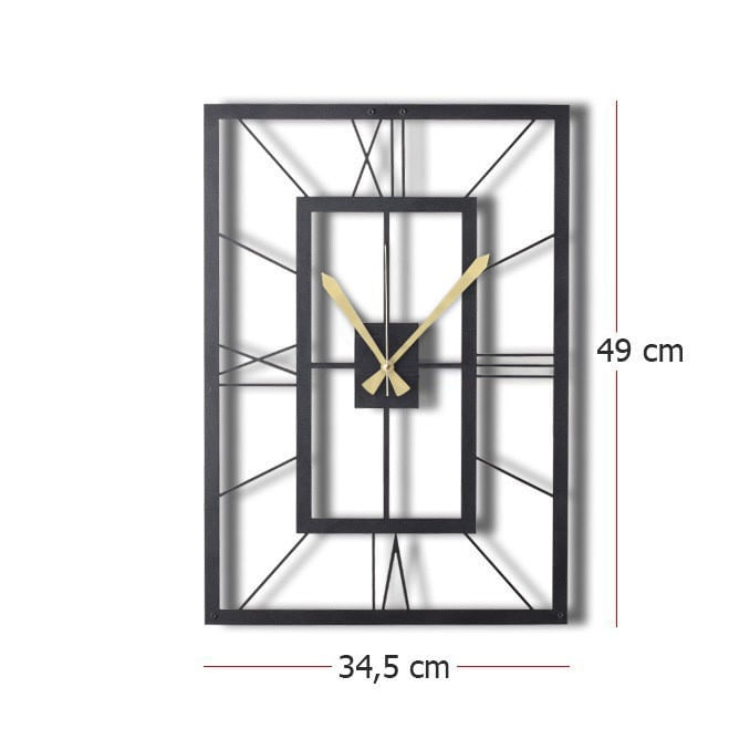 Ceas de perete decorativ, Wallxpert, metal, negru, 49x34.5 cm