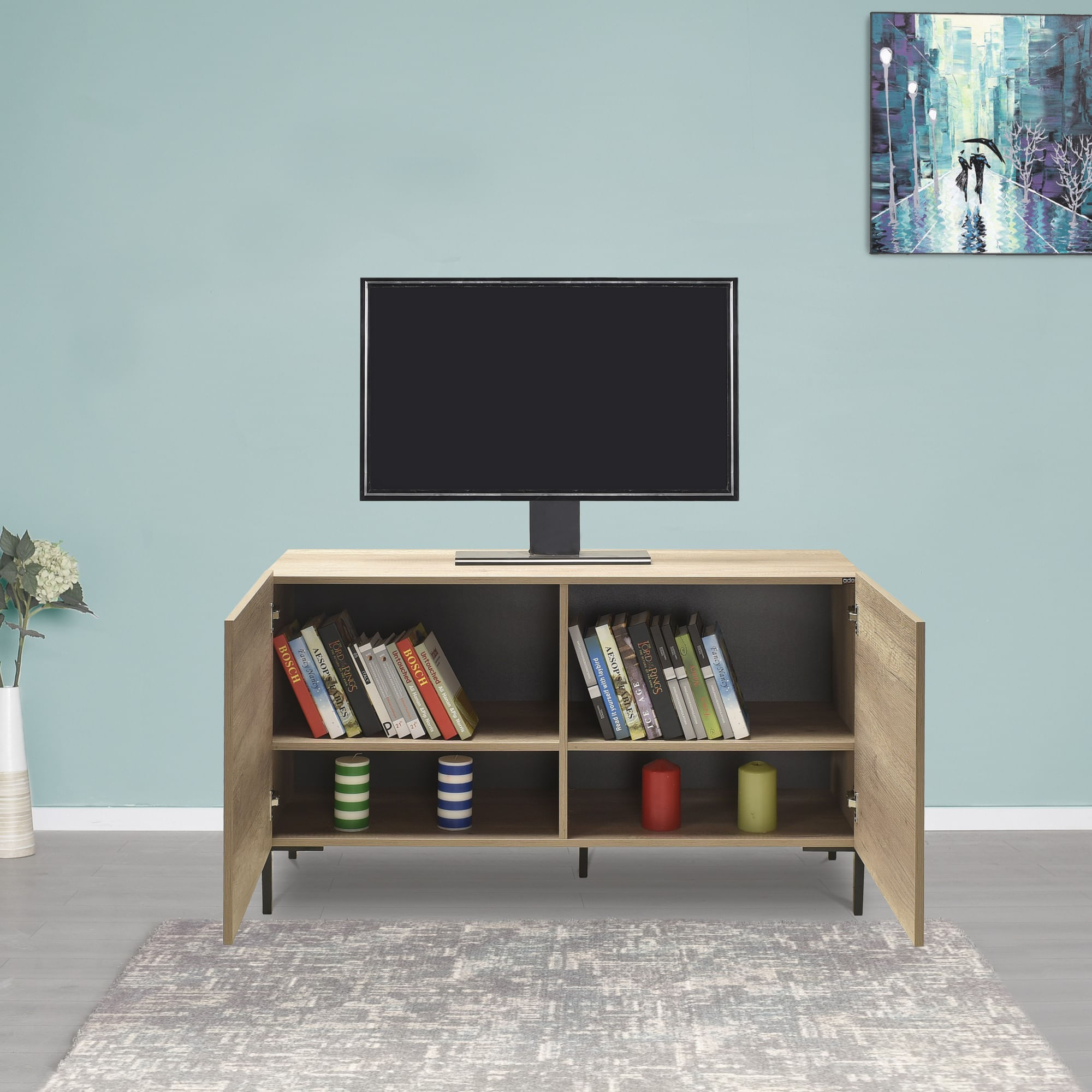 Comoda tv, Hanah Home, panou de particule melaminat, taupe, 120x43x70 cm — imaginea 7