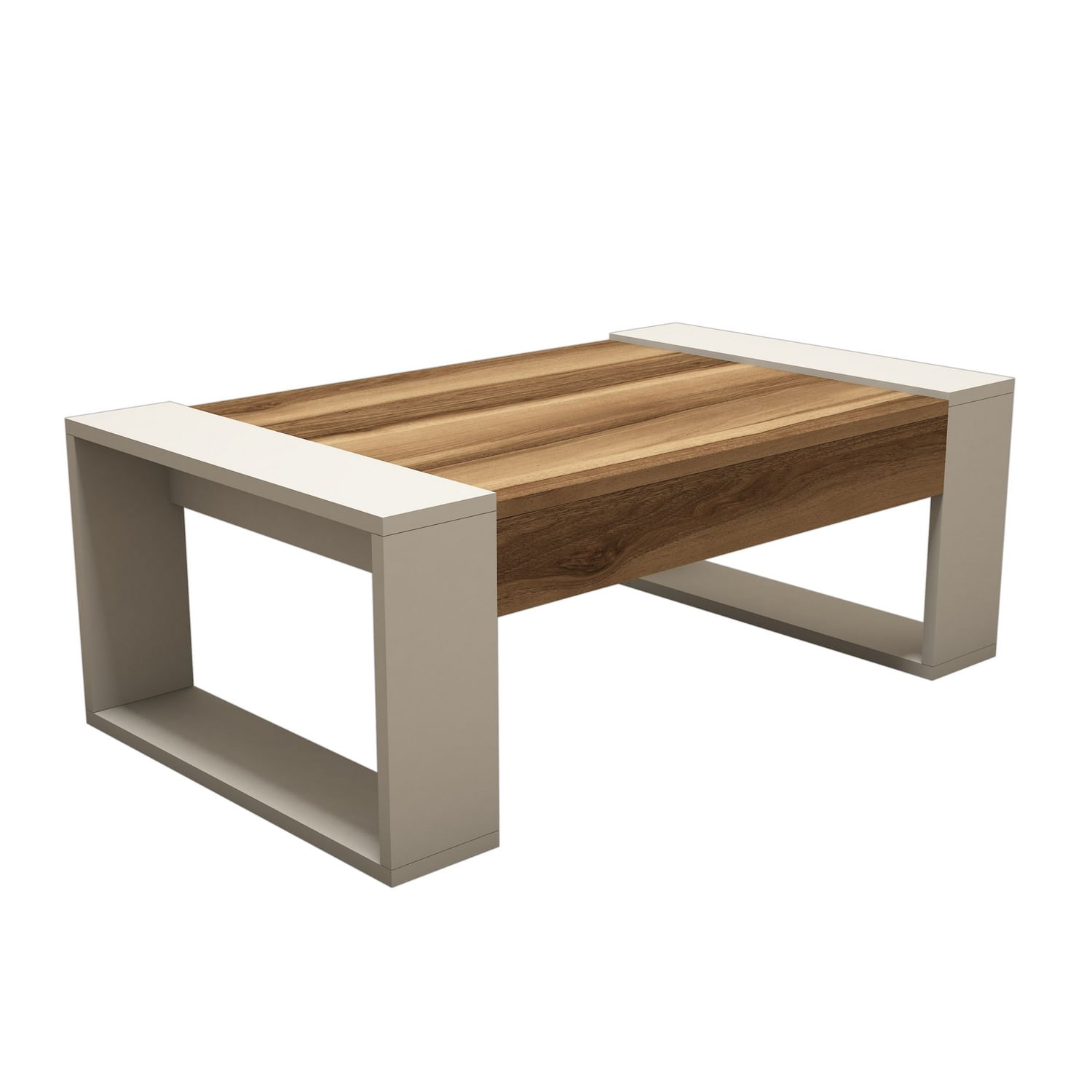 Masuta de cafea, Hanah Home, pal melaminat, nuc si crem, 102x60x37.6 cm — imaginea 2