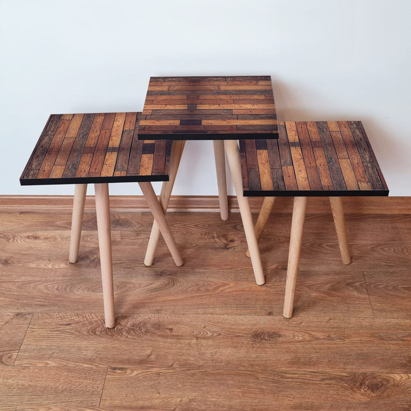 Set mese de cafea cuib, Hanah Home, mdf, maro camel, 35x35x52 cm