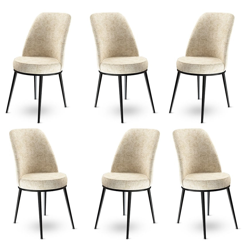 Set scaune, Hanah Home, metal, crem si negru, 45x42x89 cm, 6 piese — imaginea 2