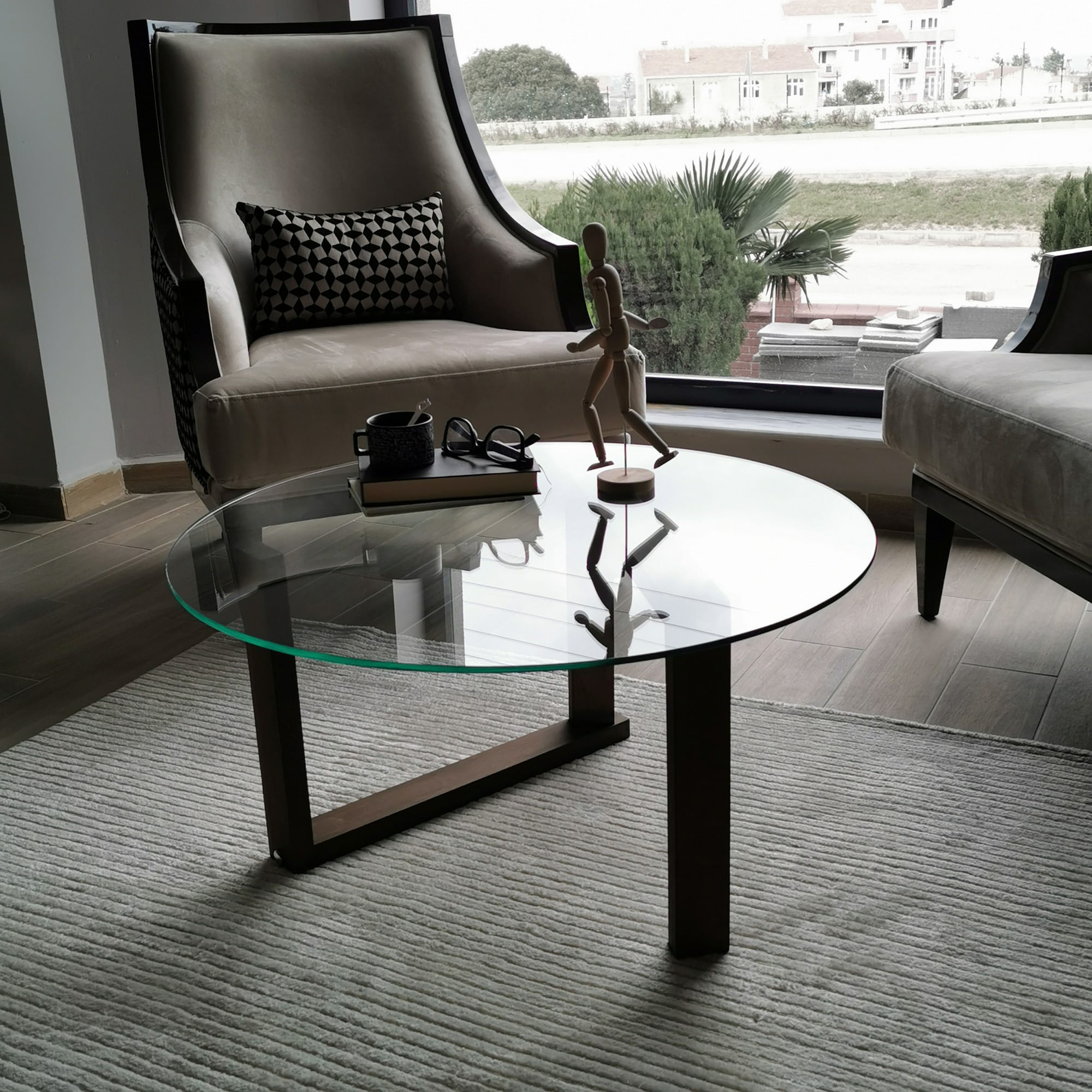 Masuta de cafea, Hanah Home, lemn masiv si sticla, nuc, 80x80x41 cm — imaginea 10