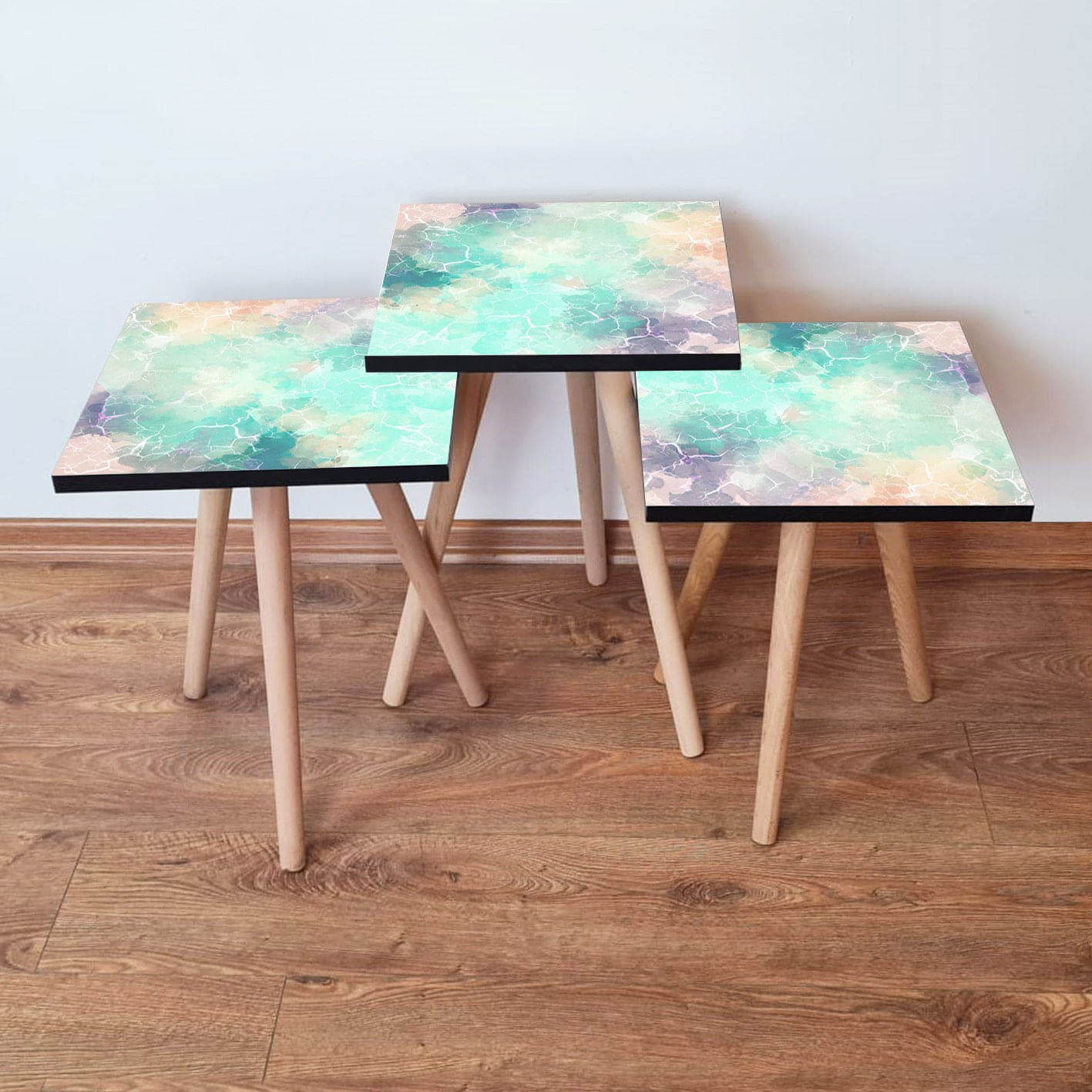 Set masute de cafea, Hanah Home, mdf, multicolor, picioare lemn fag, 35x35x52 cm, 481LNA2766