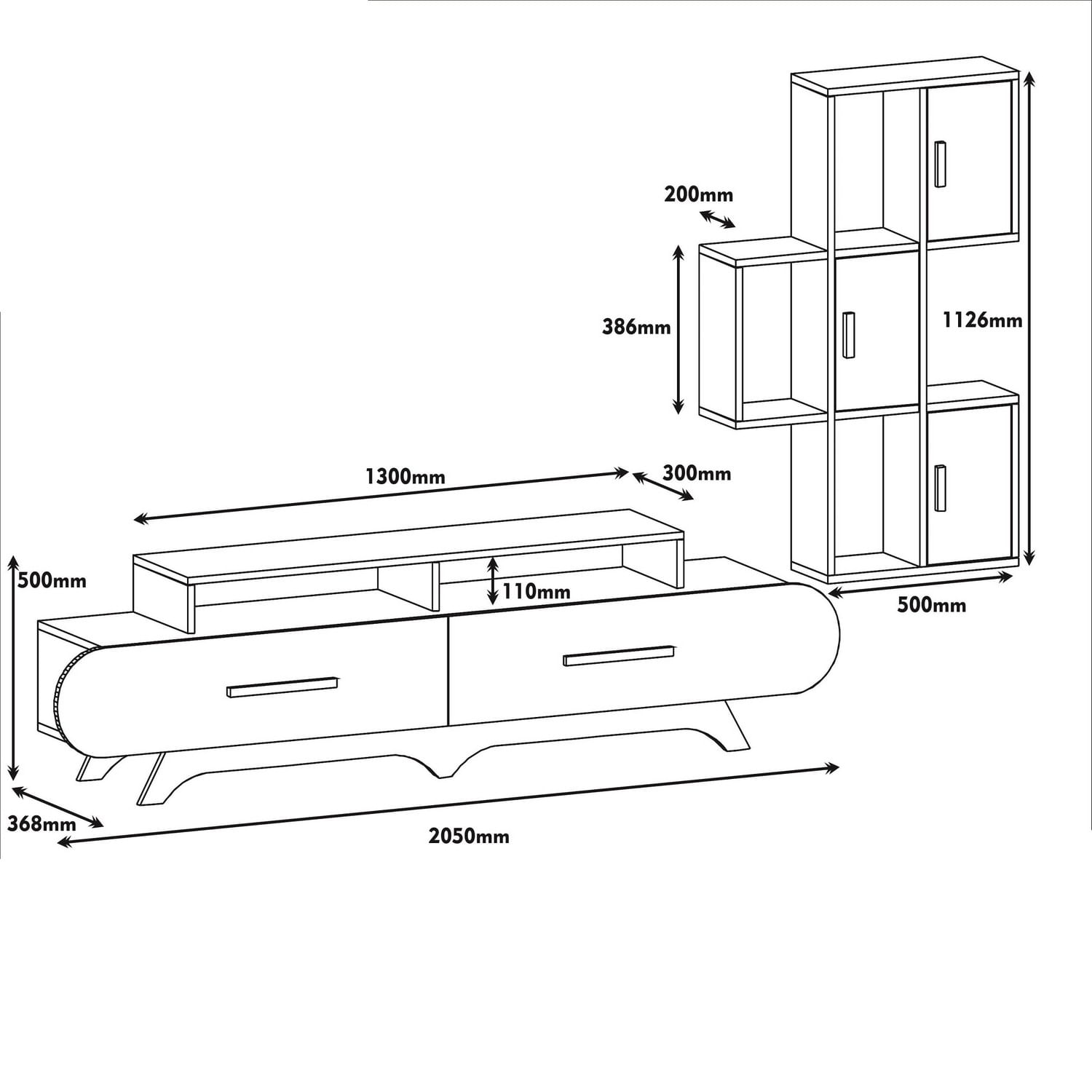 Comoda tv, Hanah Home, pal melaminat, nuc si alb, 205x50x36.8 cm, 845HCT3034 — imaginea 5