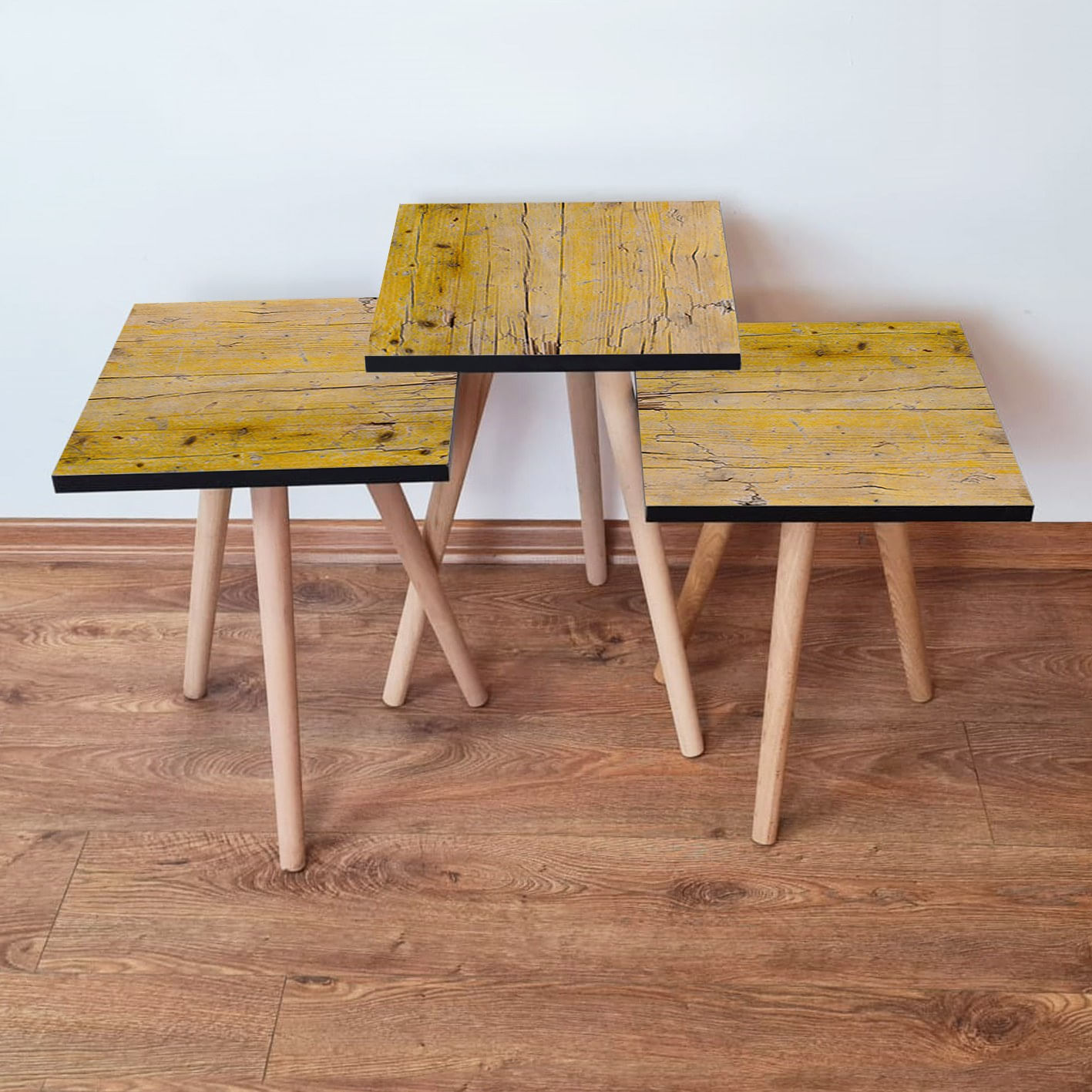 Set masute de cafea, Hanah Home, mdf, galben maro, 35x35x52 cm