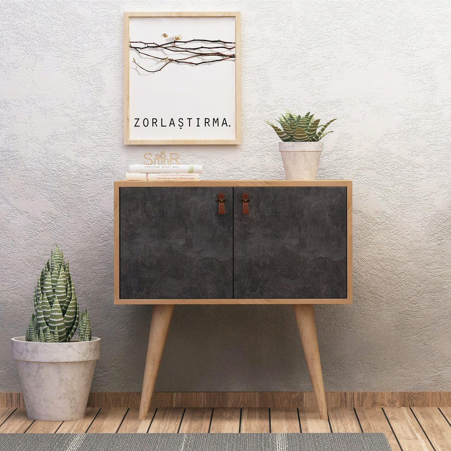 Consola, Hanah Home, pal melaminat, stejar si gri inchis, 80x80x80 cm — imaginea 4