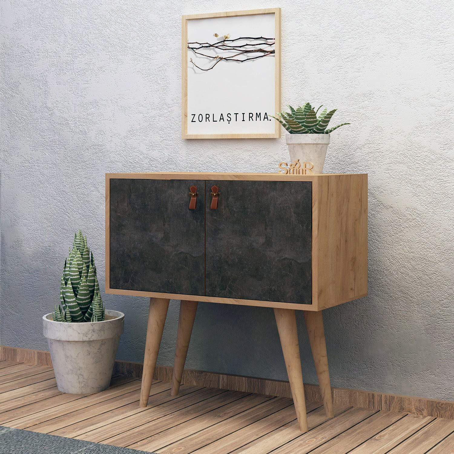 Consola, Hanah Home, pal melaminat, stejar si gri inchis, 80x80x80 cm — imaginea 5