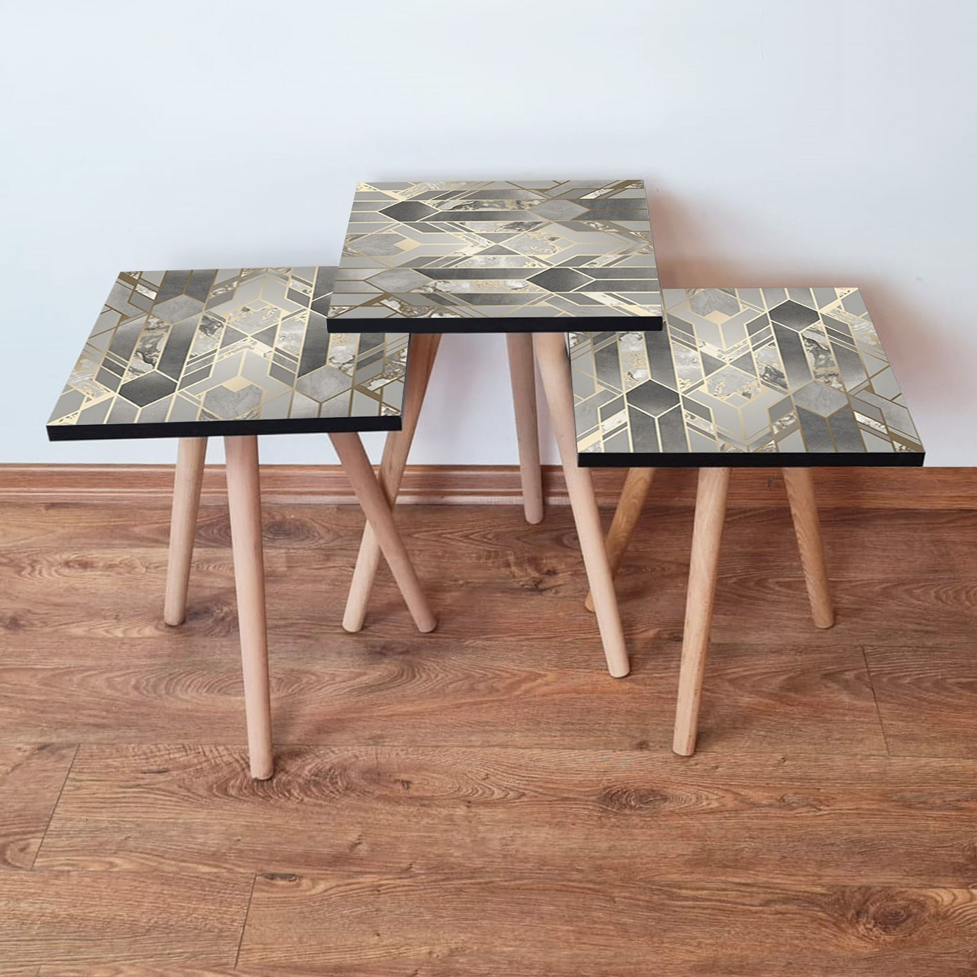 Set mese de cafea cuib, Hanah Home, mdf, gri auriu, 35x35x52 cm