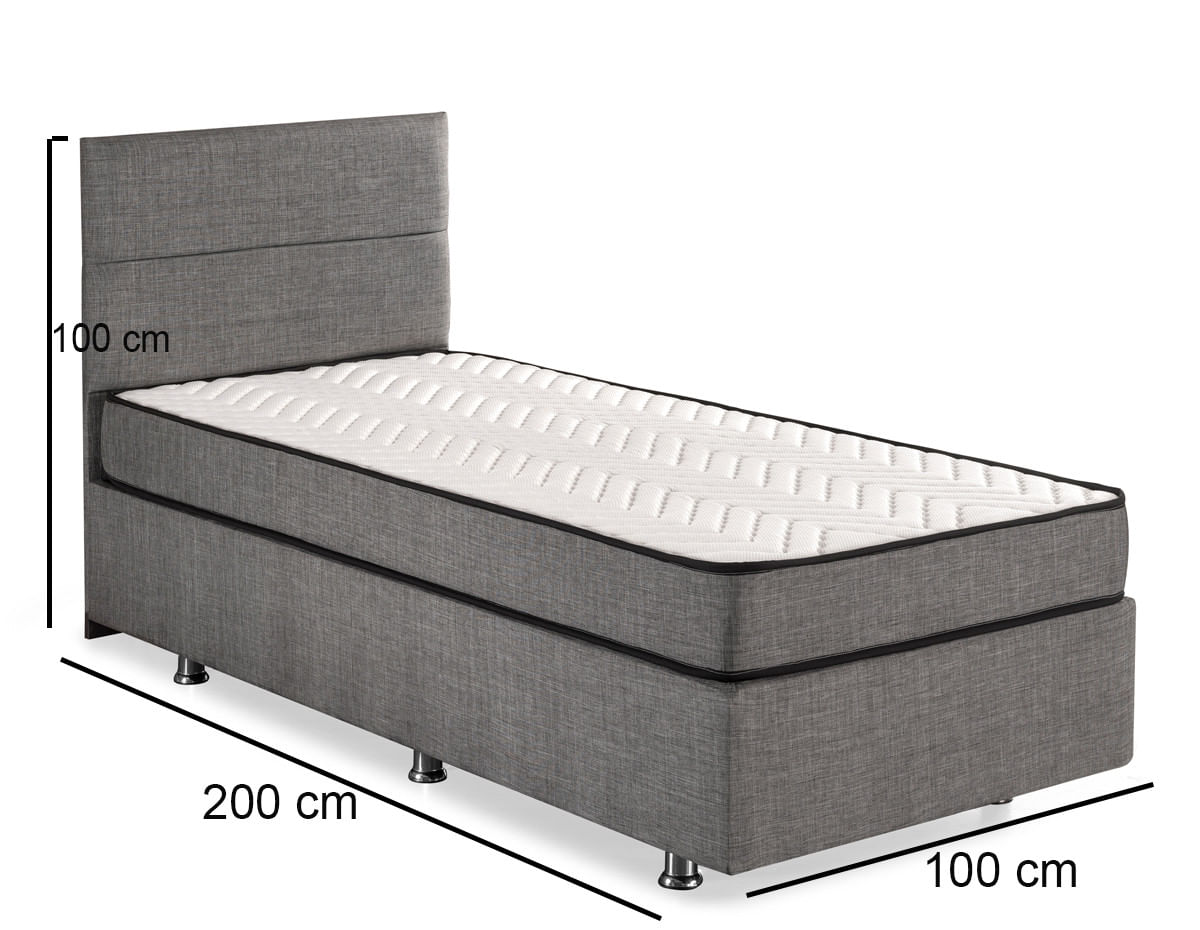 Somiera cu tablie, Hanah Home, otel si mdf, gri, 100x200 cm — imaginea 2