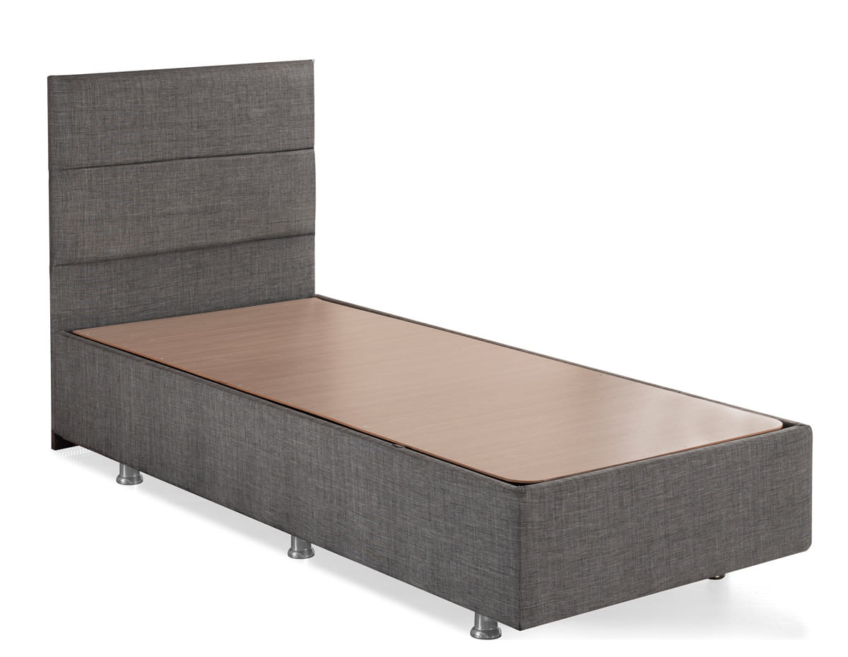 Somiera cu tablie, Hanah Home, otel si mdf, gri, 100x200 cm — imaginea 4