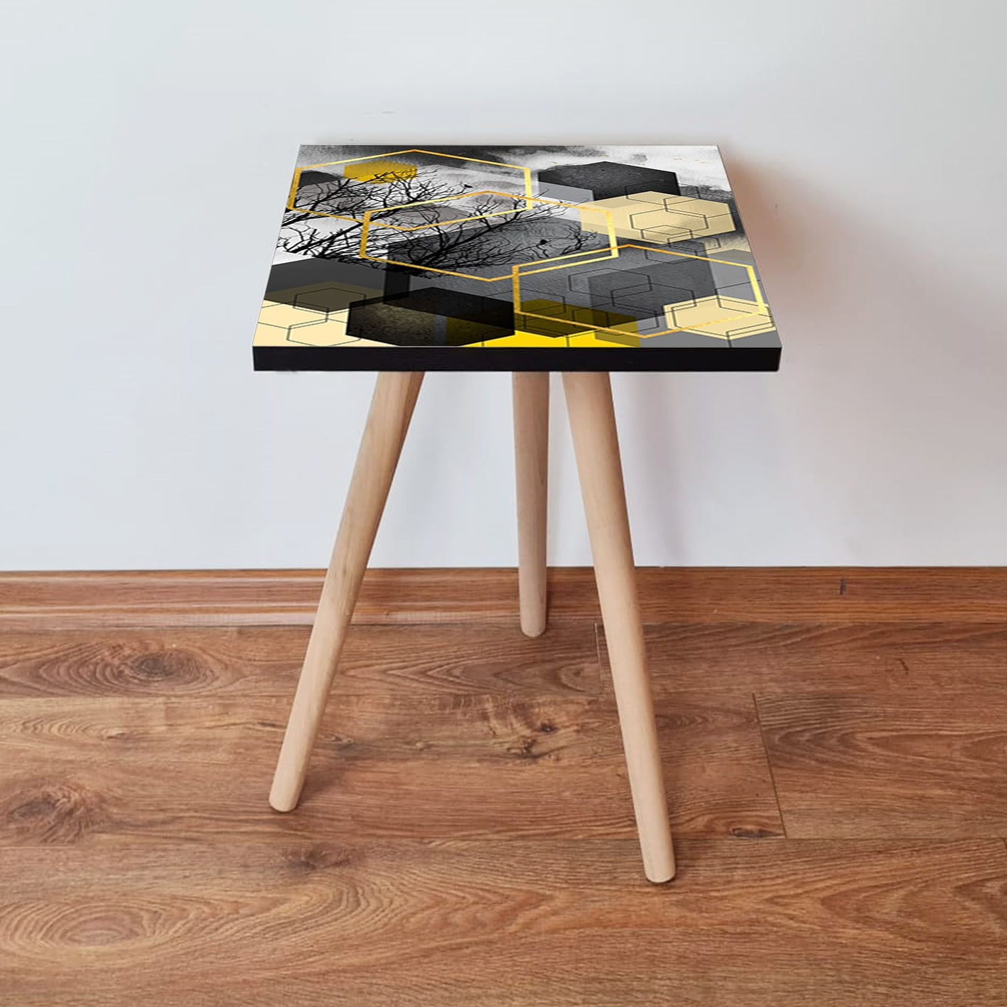 Masuta laterala, Hanah Home, mdf, negru auriu gri, 35x35x42 cm, 481LNA1753
