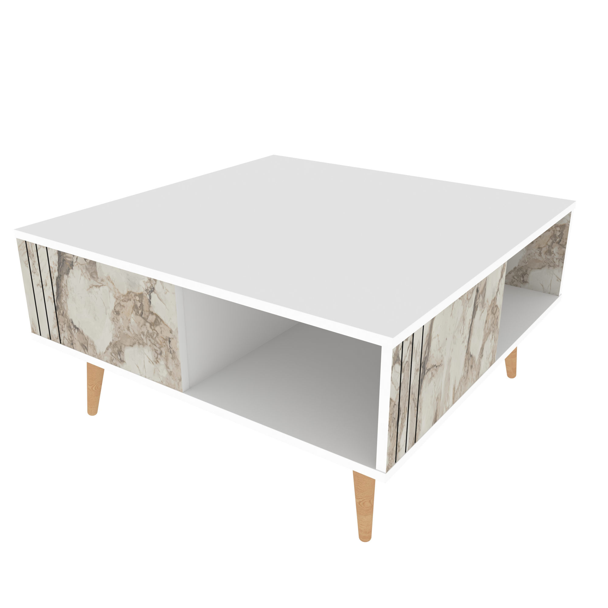 Masuta de cafea, Hanah Home, panou aglomerat cu melamina, alb, 89.6x89.6x46.5 cm — imaginea 2